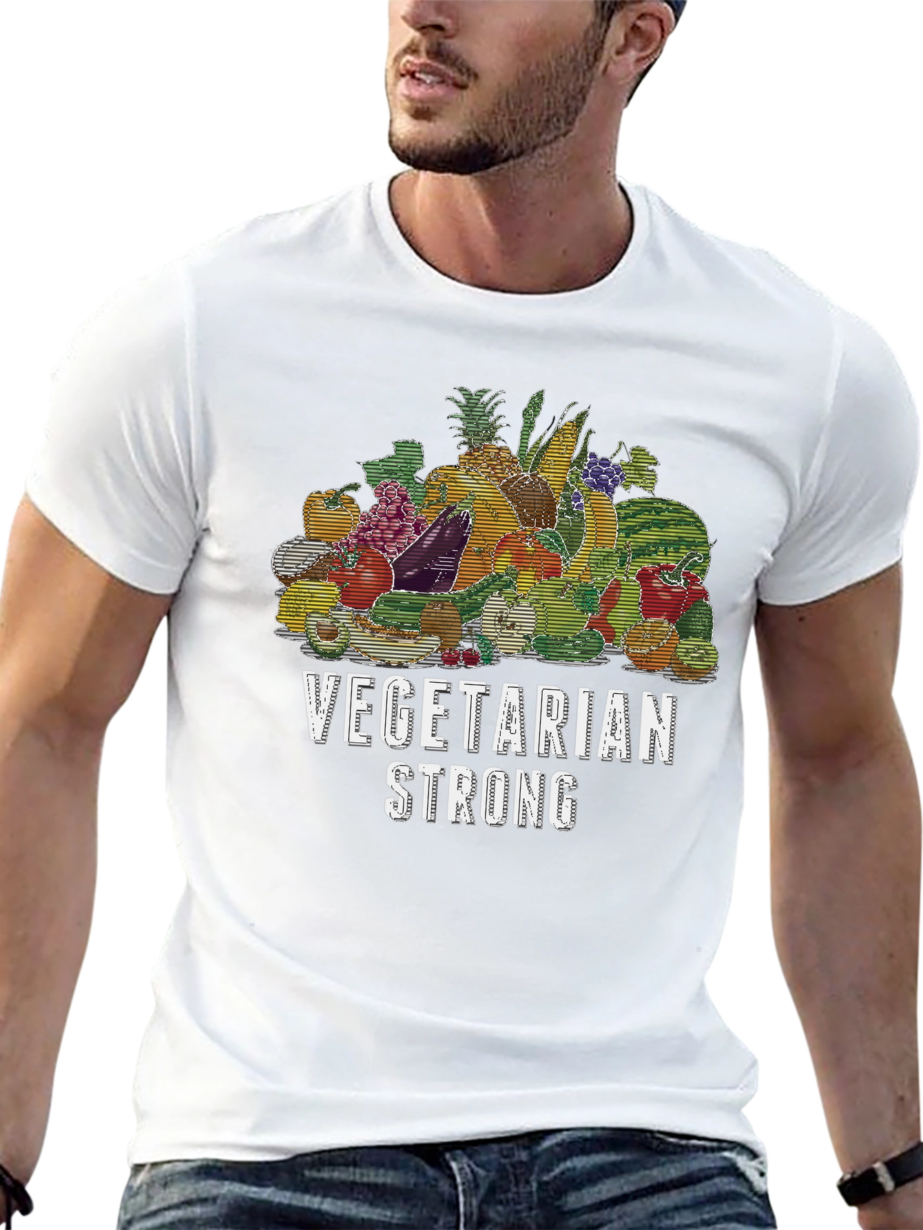 Vegetarian Strong Graphic T-Shirt Black Crew Neck Tee
