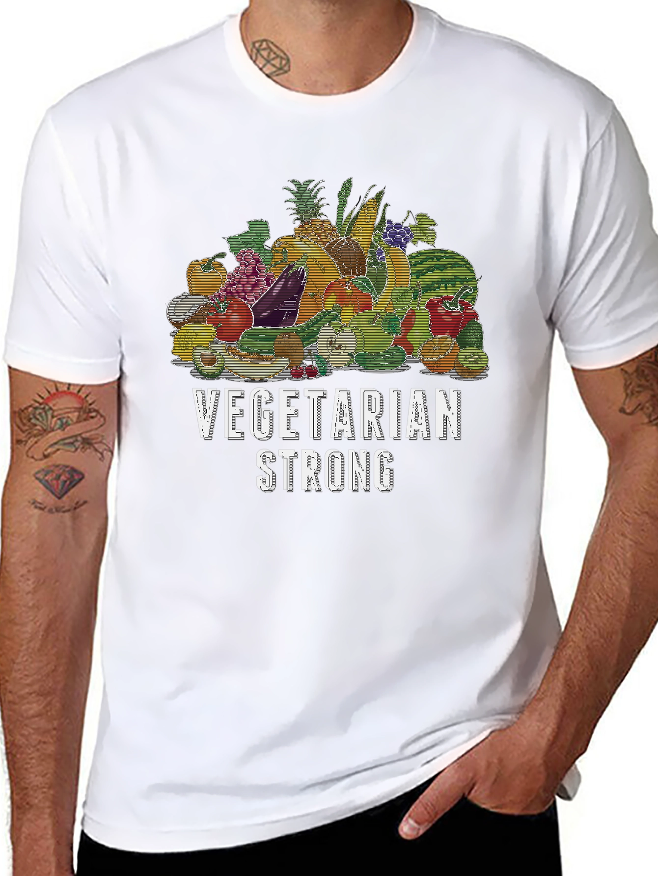 Vegetarian Strong Graphic T-Shirt Black Crew Neck Tee