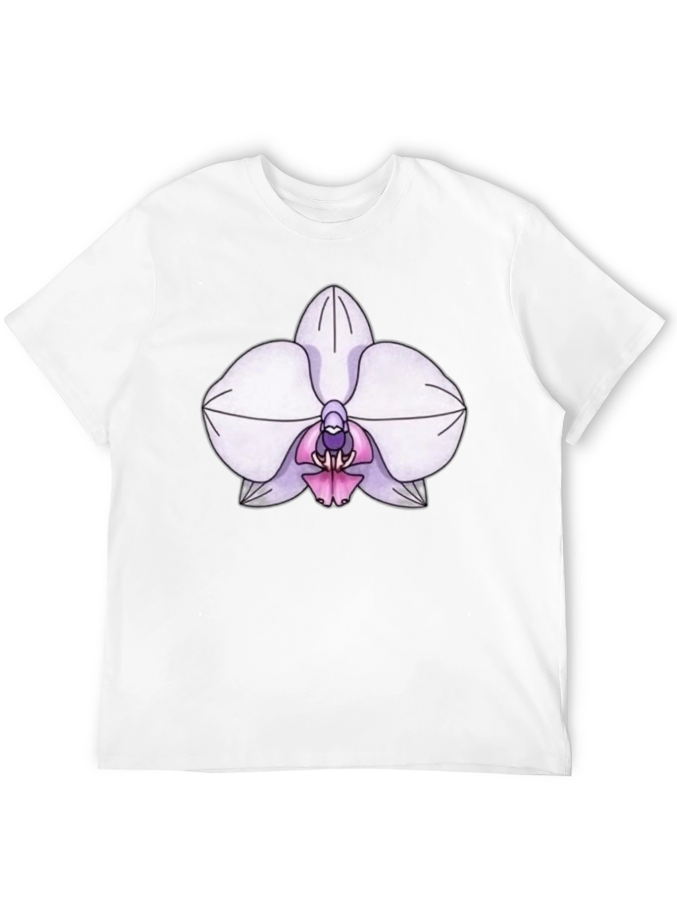 Orchid Flower Print T-Shirt - Black Casual Tee