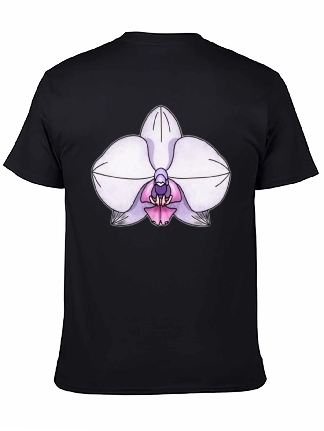 Orchid Flower Print T-Shirt - Black Casual Tee