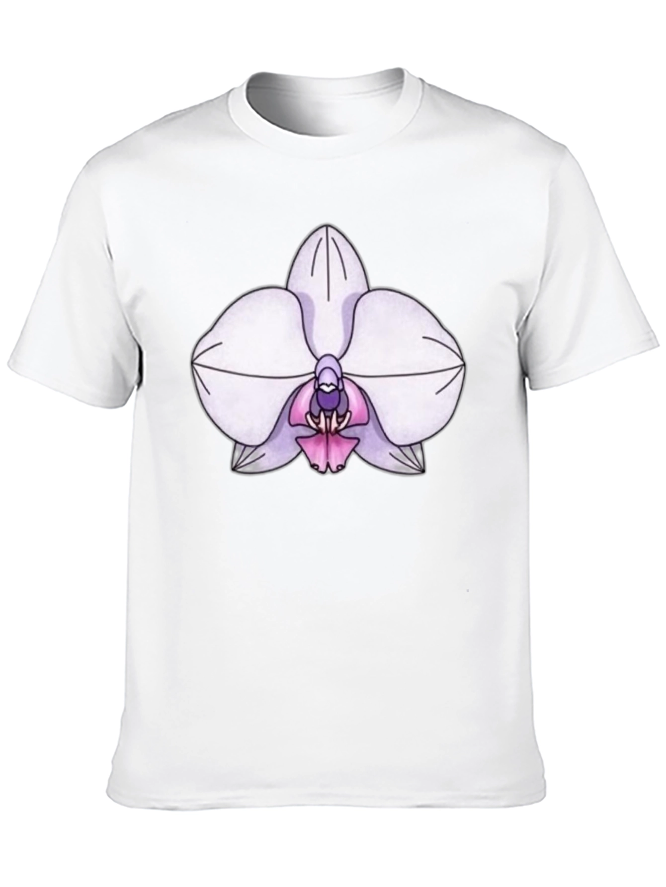 Orchid Flower Print T-Shirt - Black Casual Tee