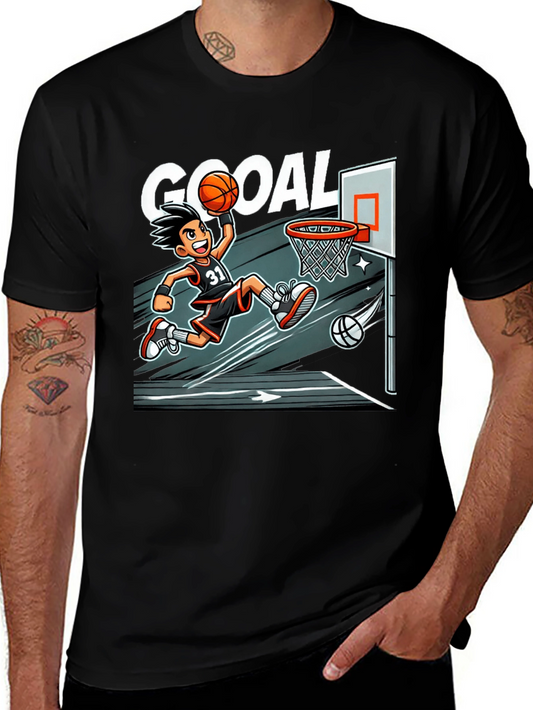 Cartoon Basketball Graphic Tee - Black