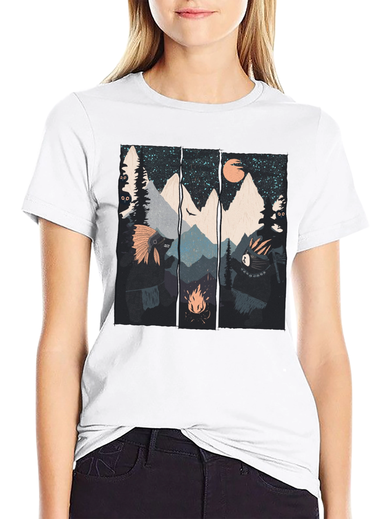 Mountain Campfire Bear Graphic Tee