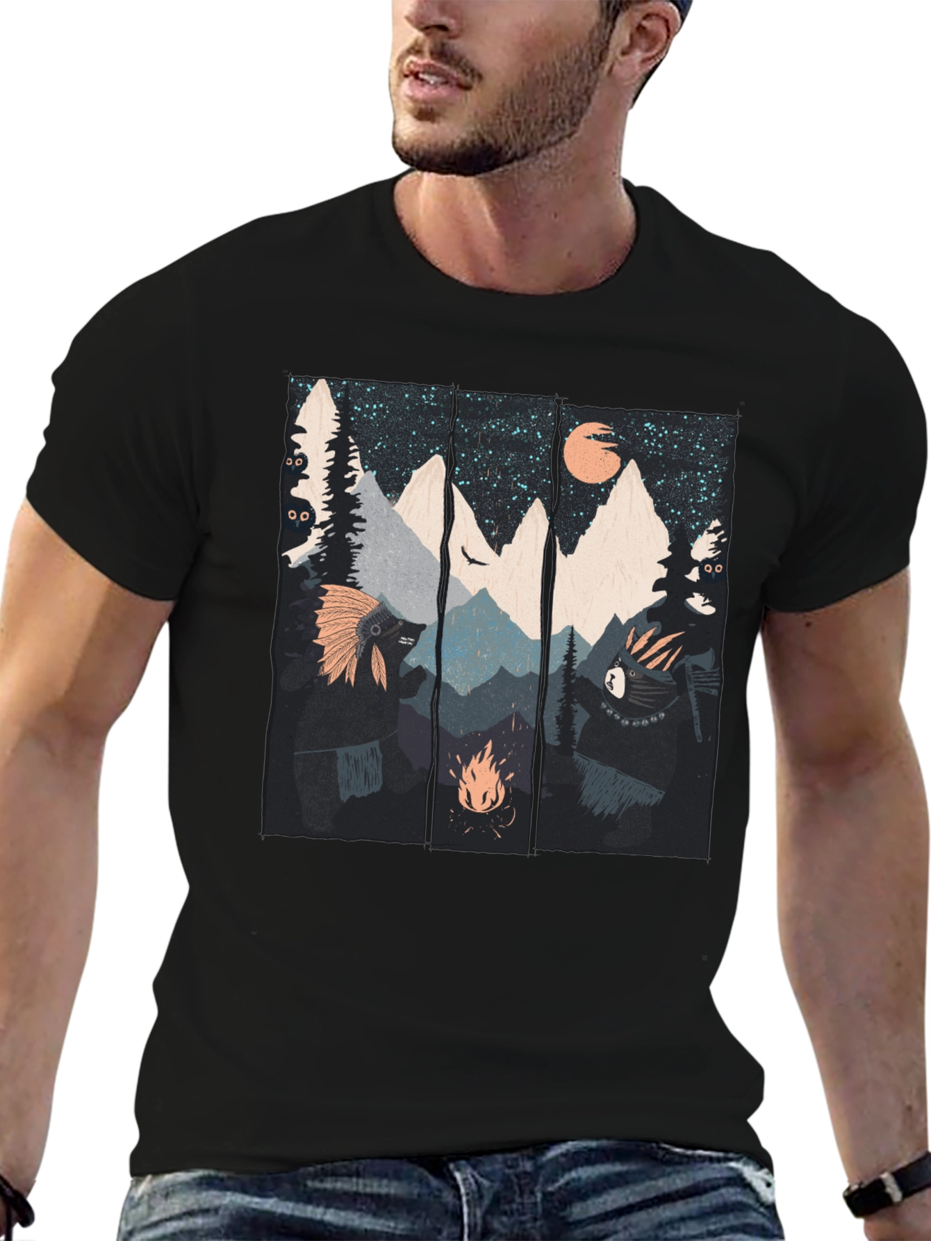 Mountain Campfire Bear Graphic Tee