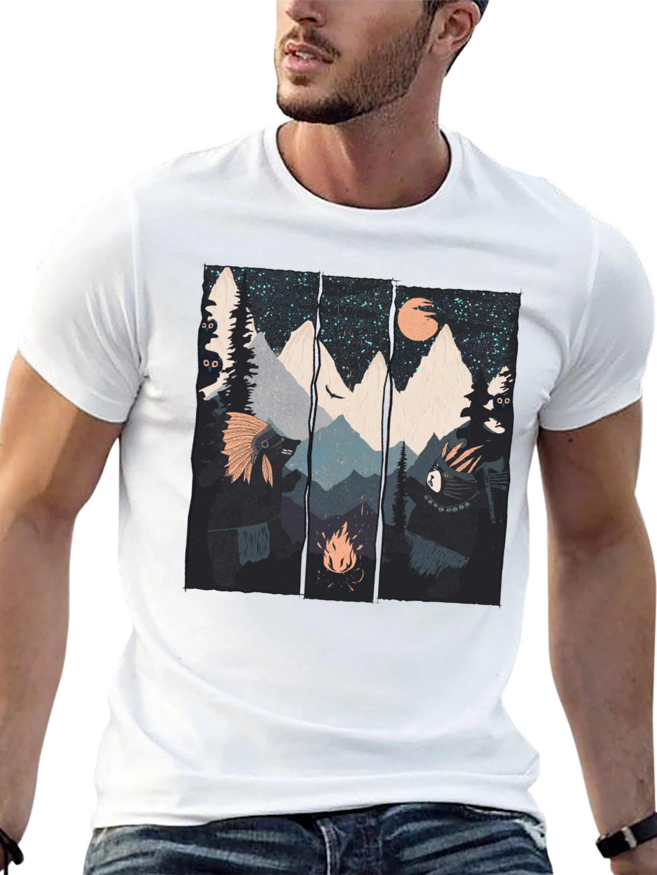 Mountain Campfire Bear Graphic Tee