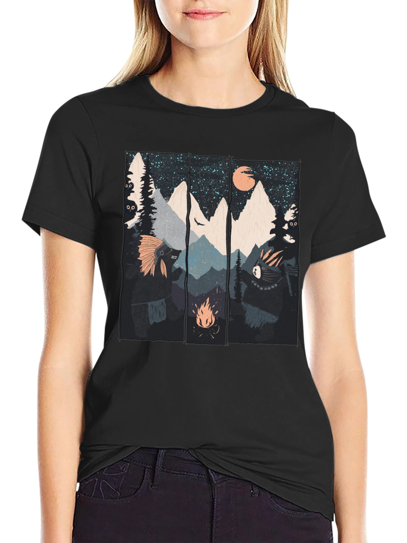 Mountain Campfire Bear Graphic Tee
