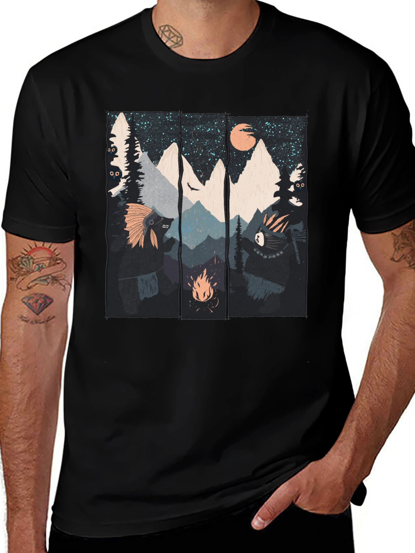 Mountain Campfire Bear Graphic Tee