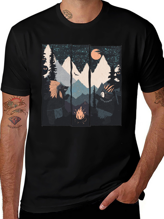 Mountain Campfire Bear Graphic Tee