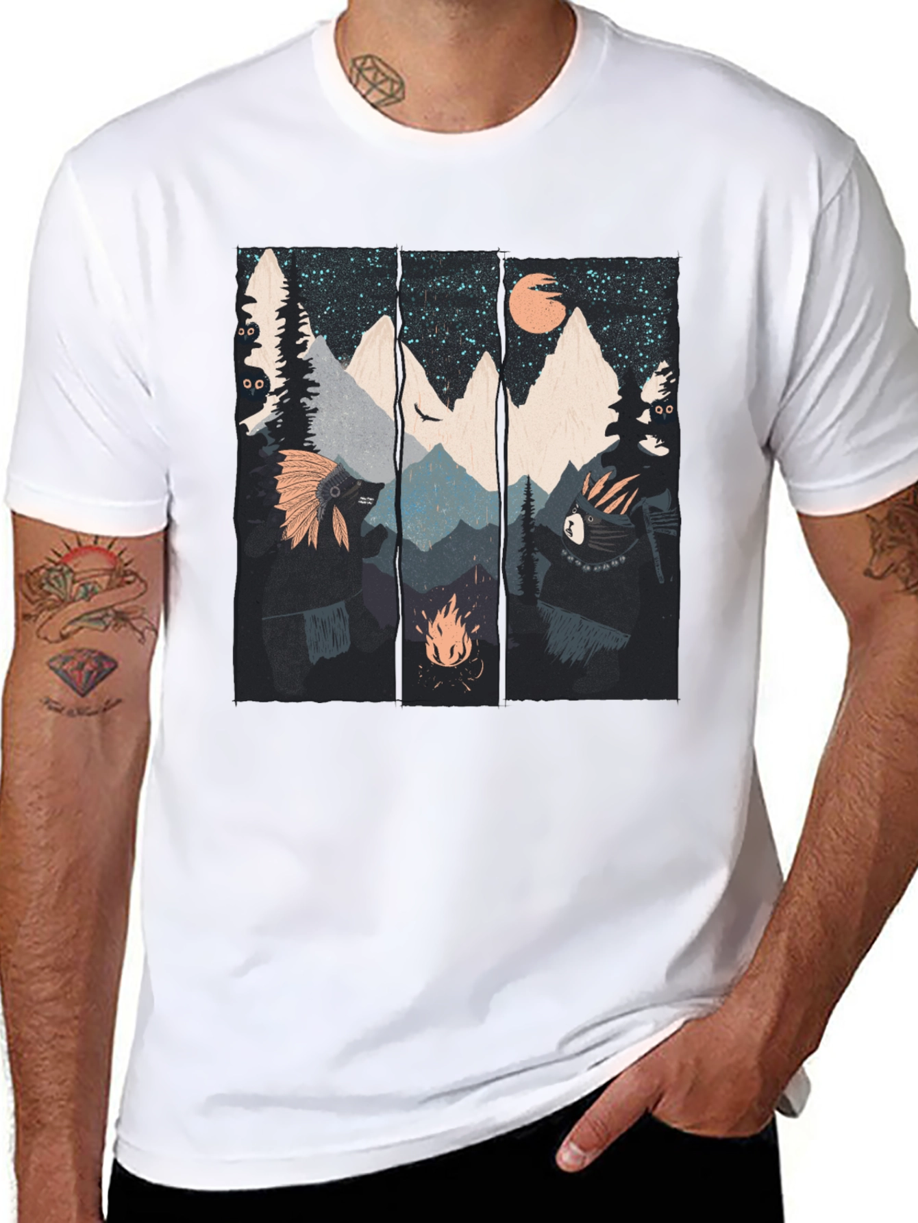 Mountain Campfire Bear Graphic Tee