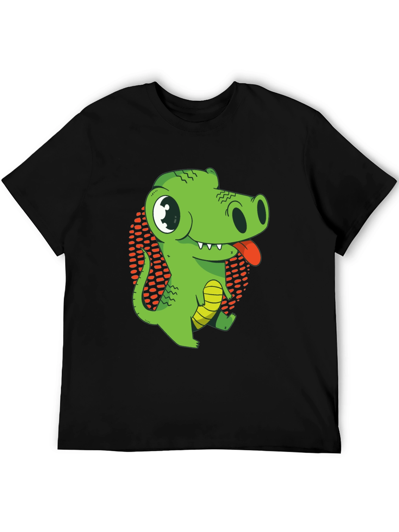 Cartoon Crocodile Graphic T-Shirt - Black Cotton Tee