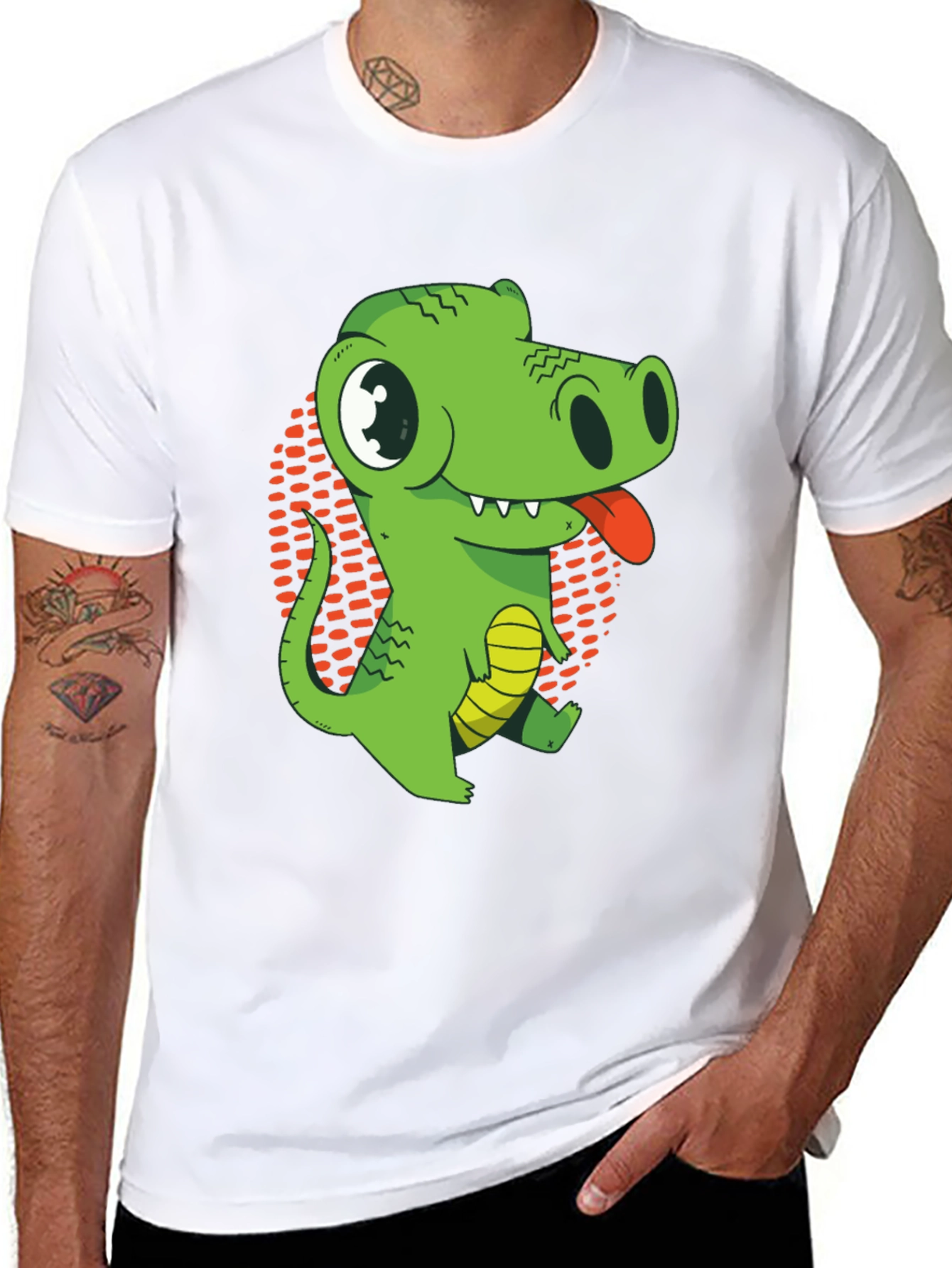 Cartoon Crocodile Graphic T-Shirt - Black Cotton Tee