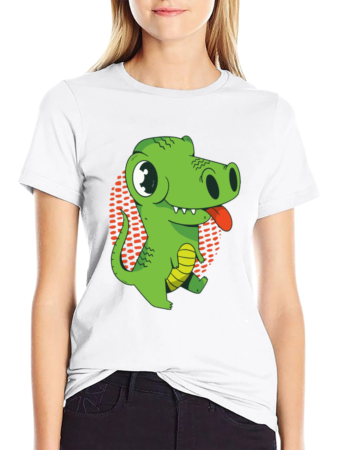 Cartoon Crocodile Graphic T-Shirt - Black Cotton Tee