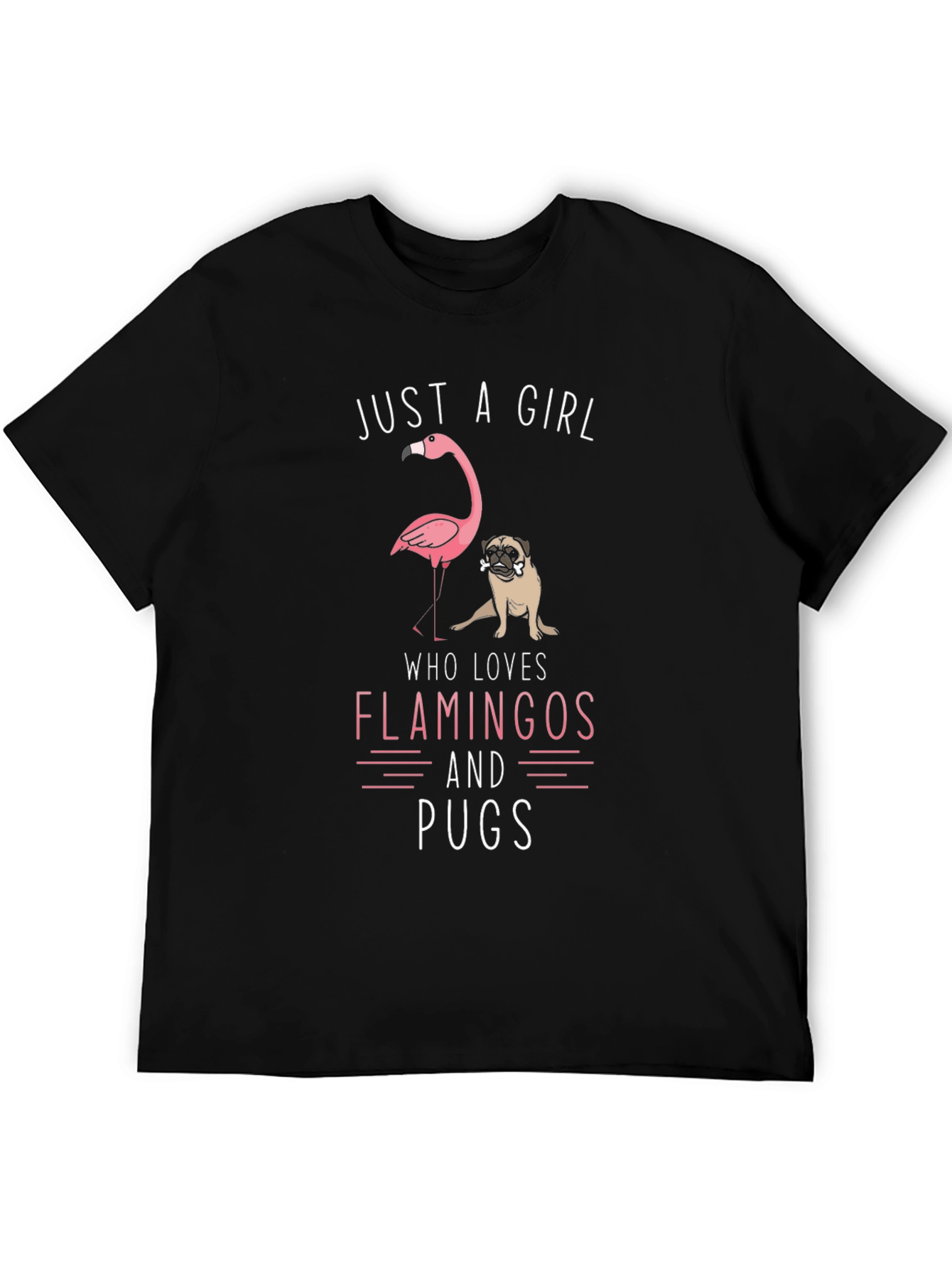 Just A Girl Who Loves Flamingos and Pugs T-Shirt