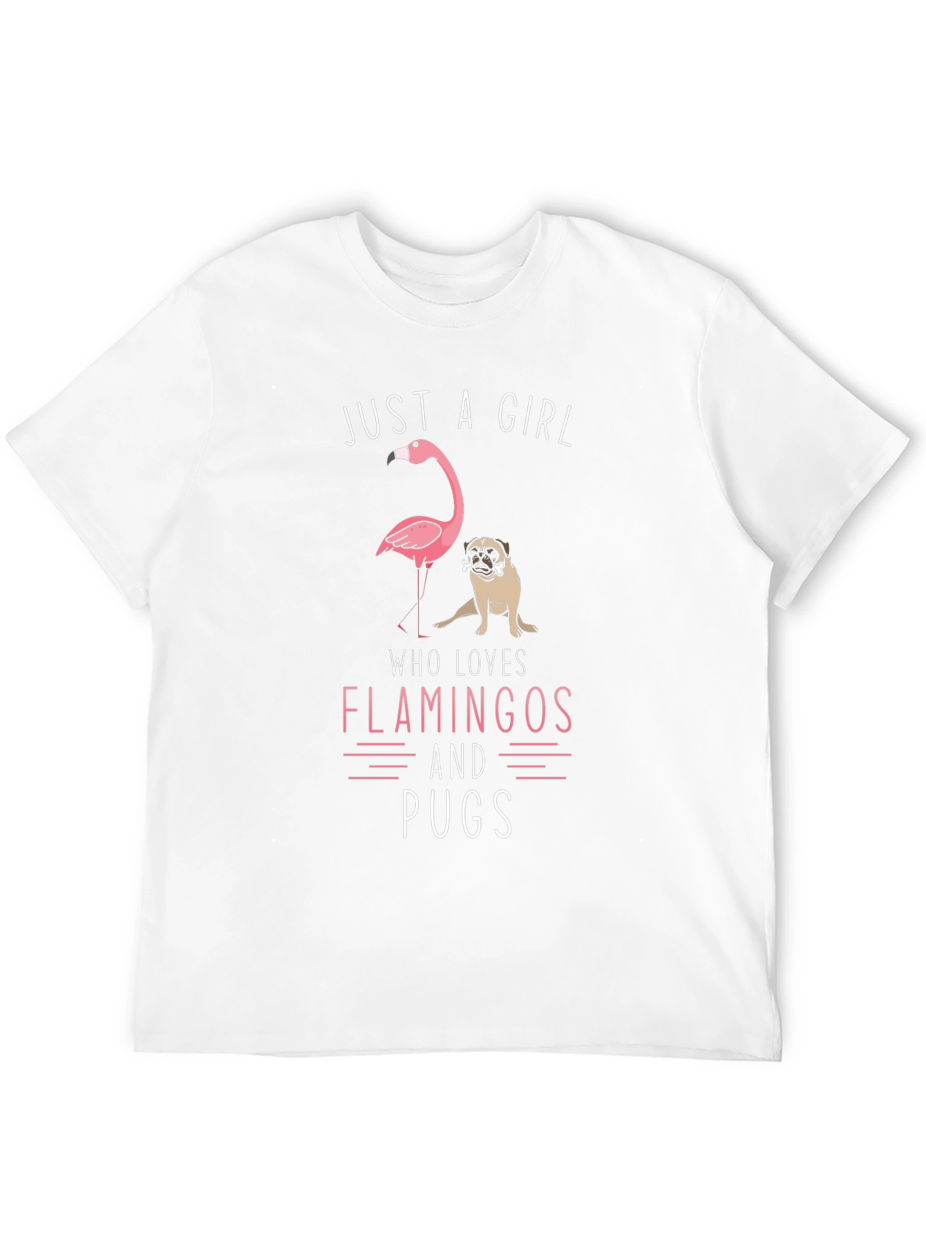Just A Girl Who Loves Flamingos and Pugs T-Shirt