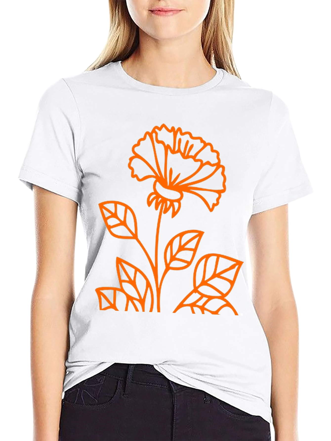 Black Tee with Orange Flower Graphic