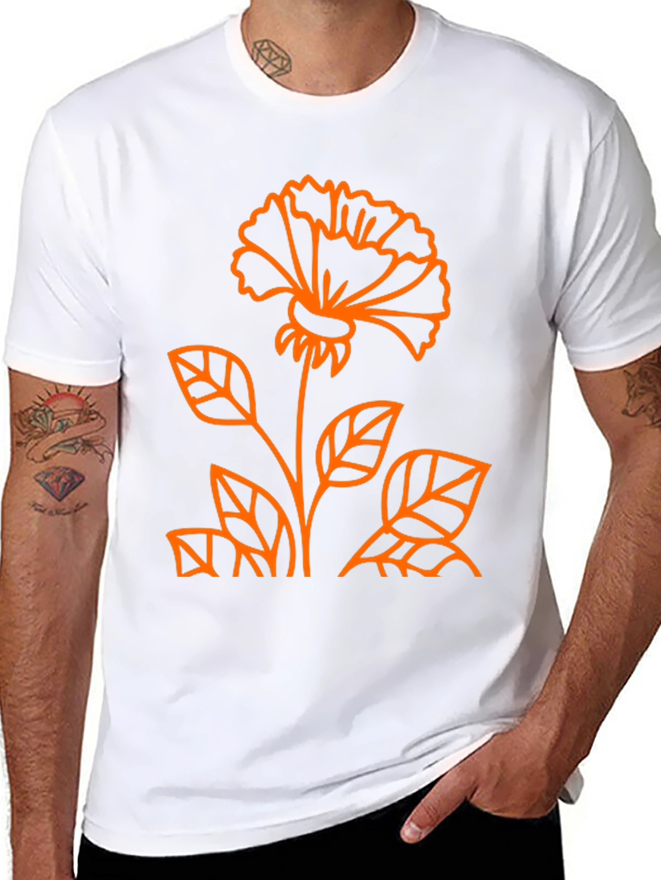 Black Tee with Orange Flower Graphic