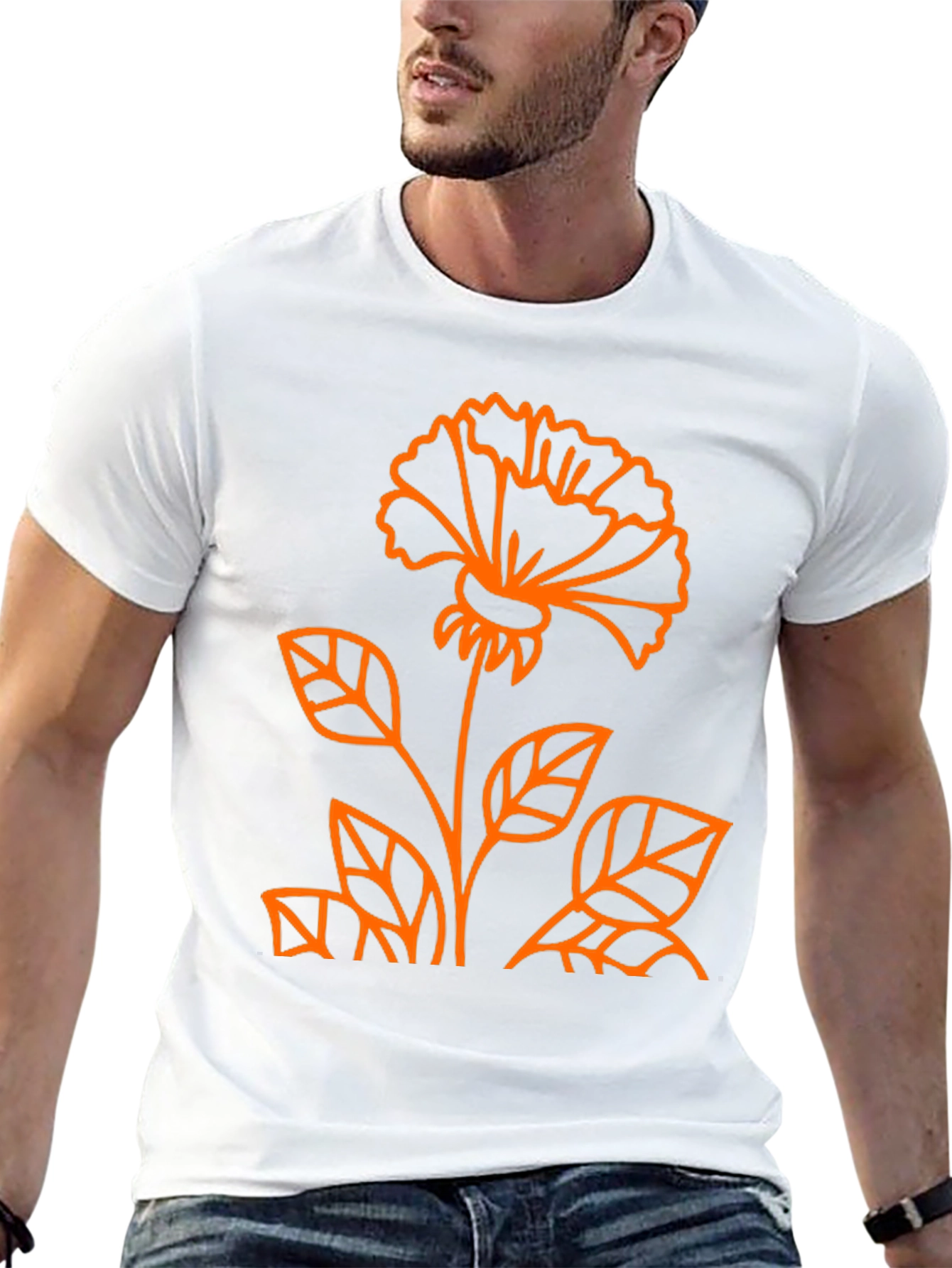 Black Tee with Orange Flower Graphic