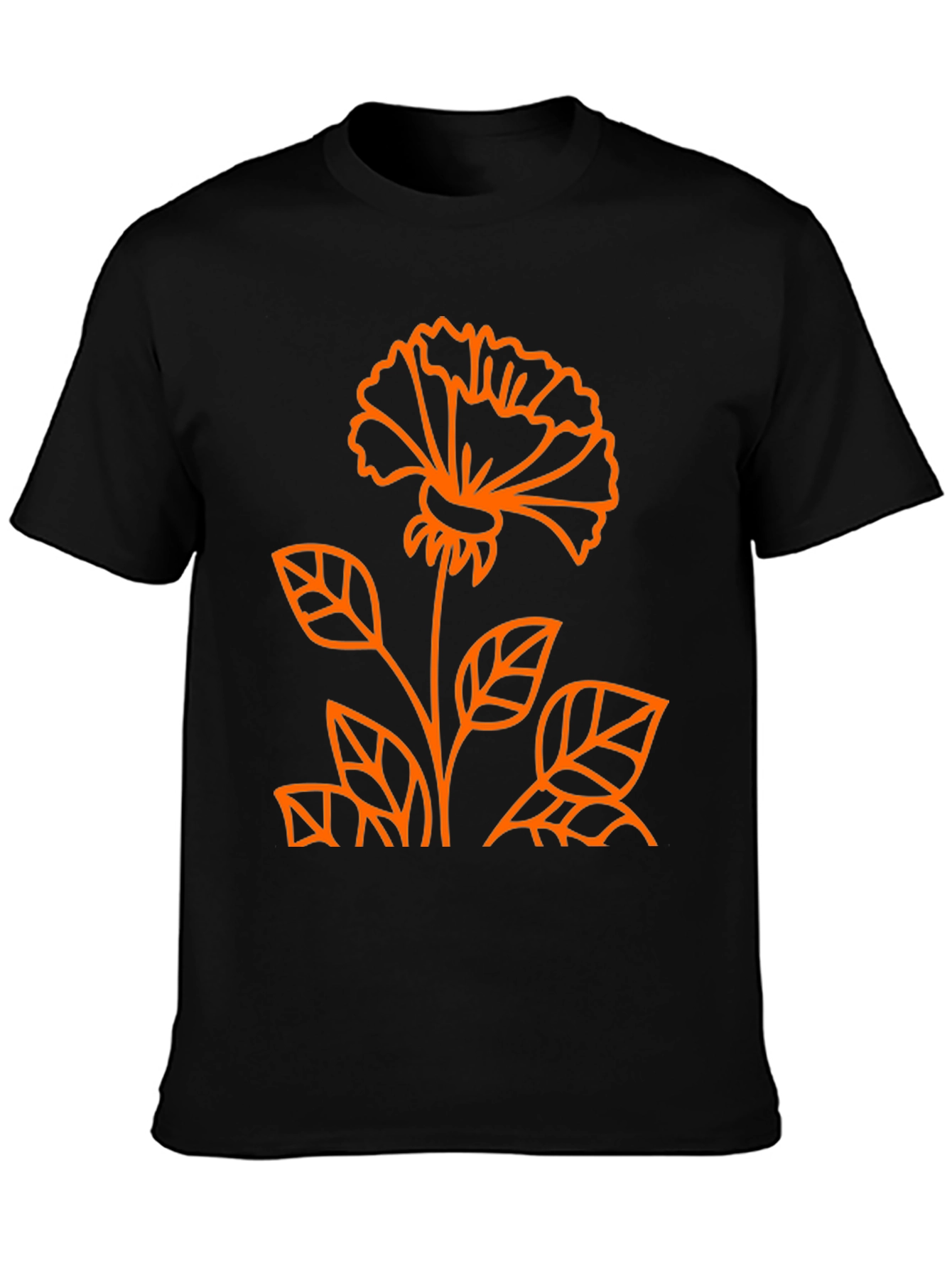 Black Tee with Orange Flower Graphic