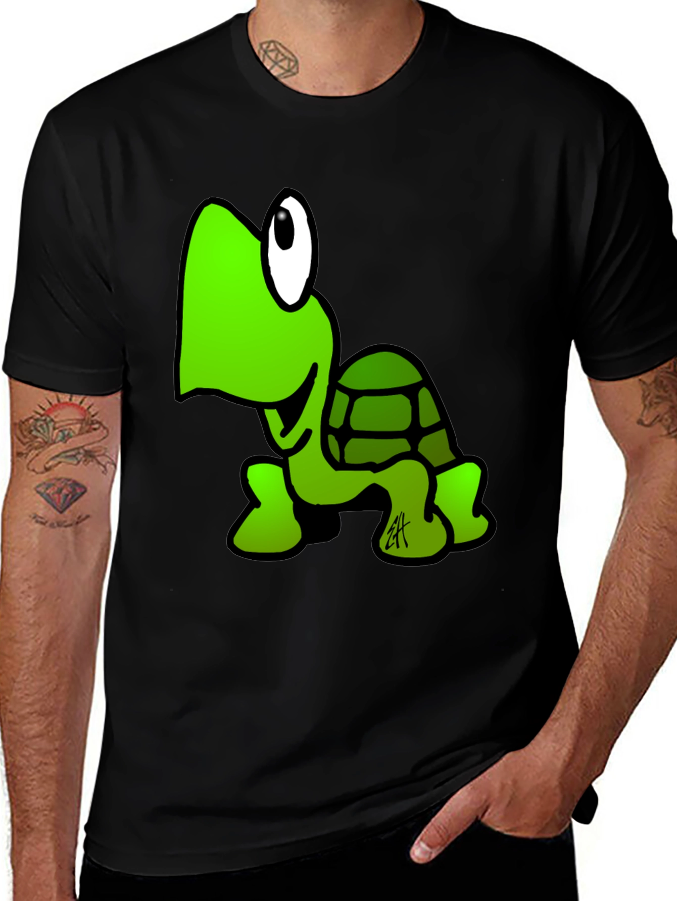 Cartoon Turtle Black T-Shirt