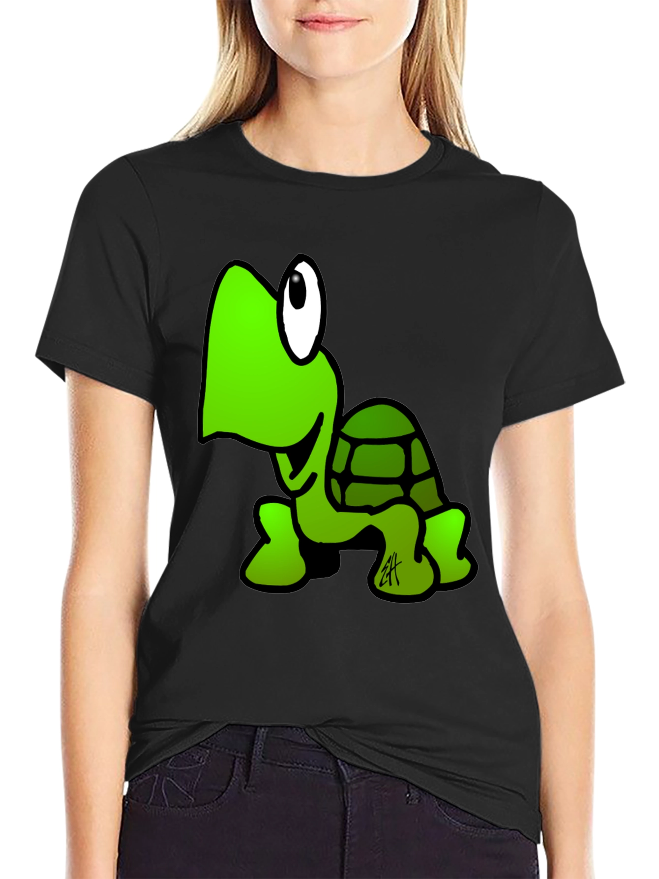Cartoon Turtle Black T-Shirt