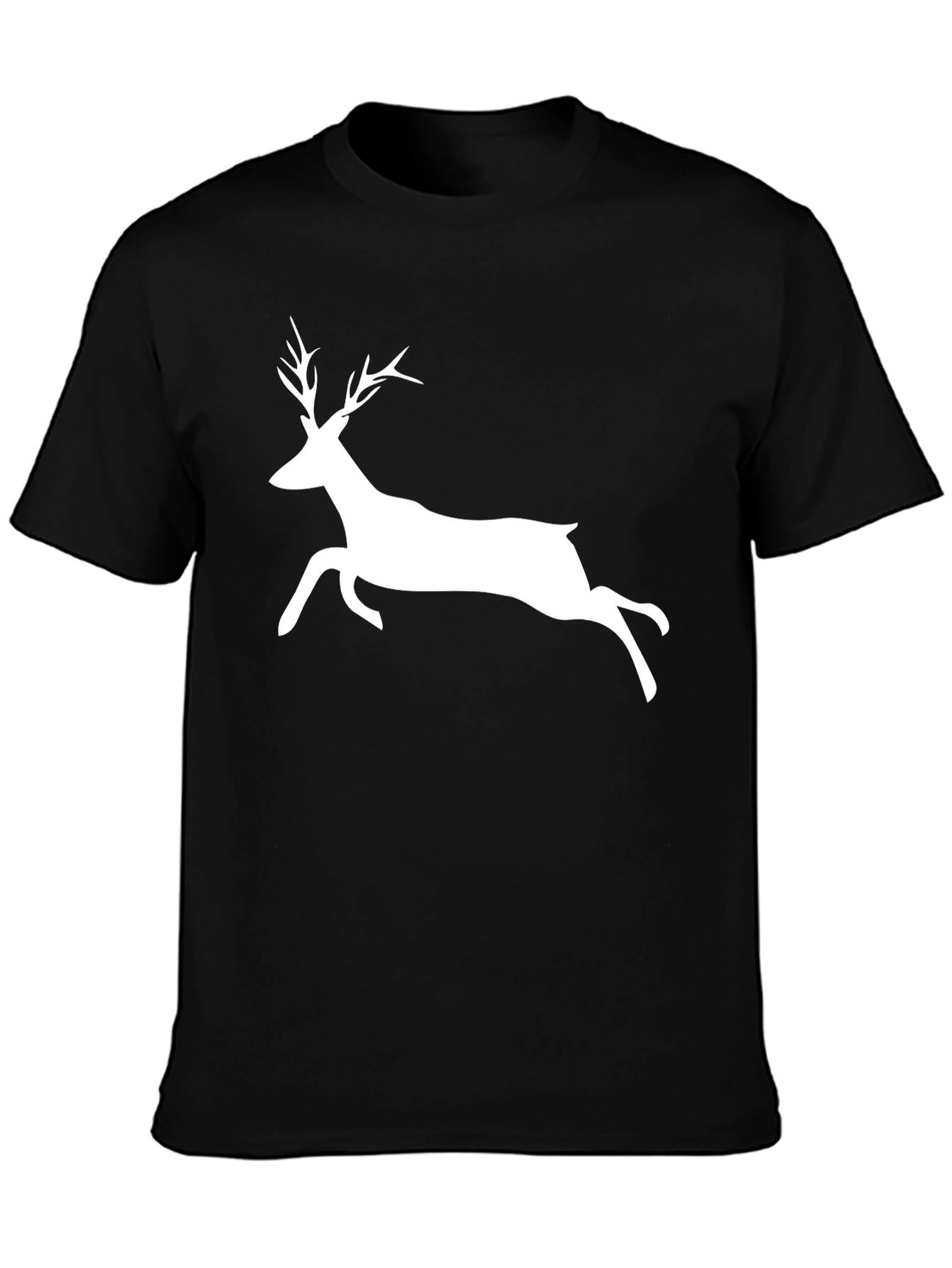 Mens Black T-Shirt with White Deer Graphic