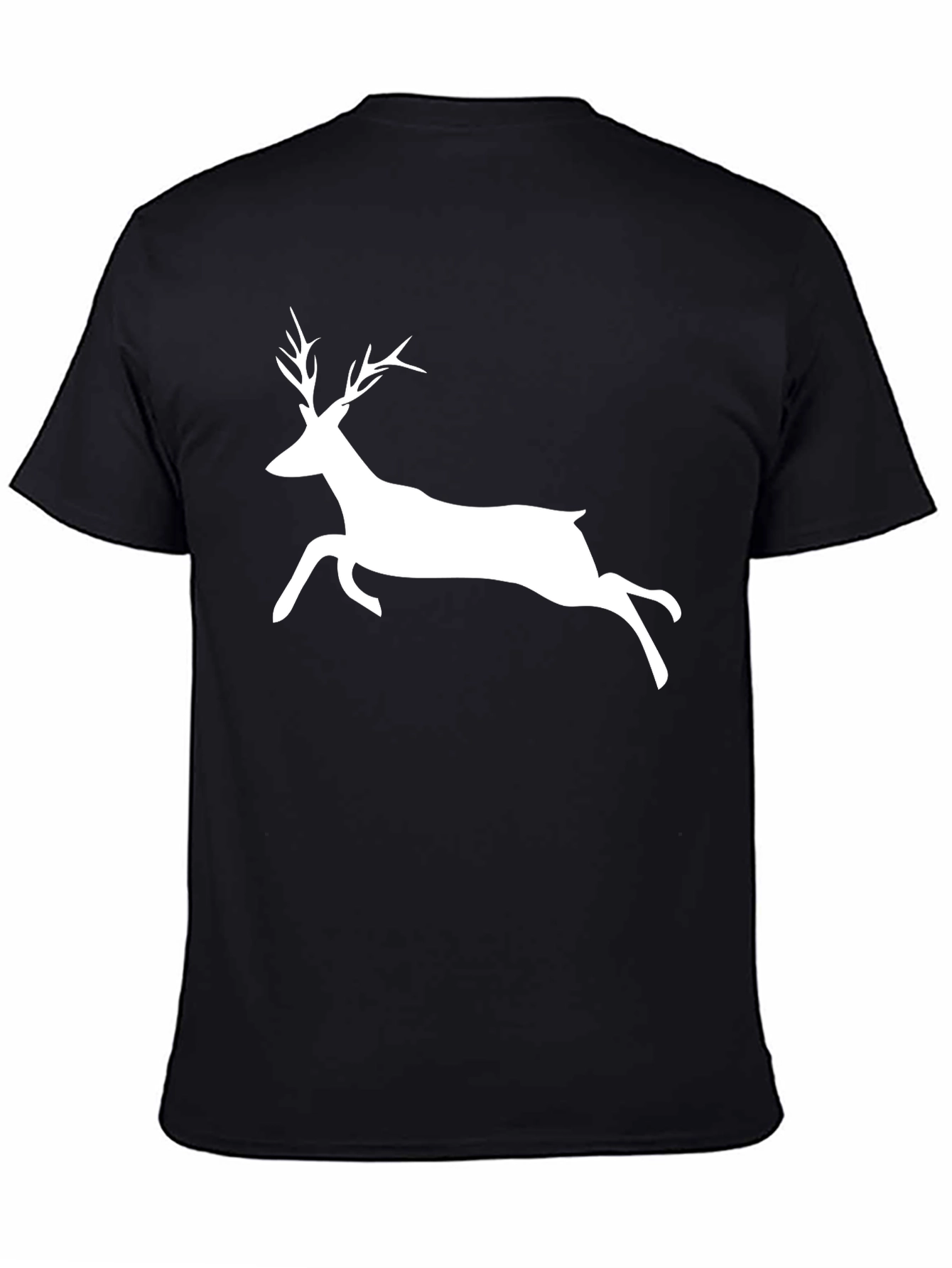 Mens Black T-Shirt with White Deer Graphic
