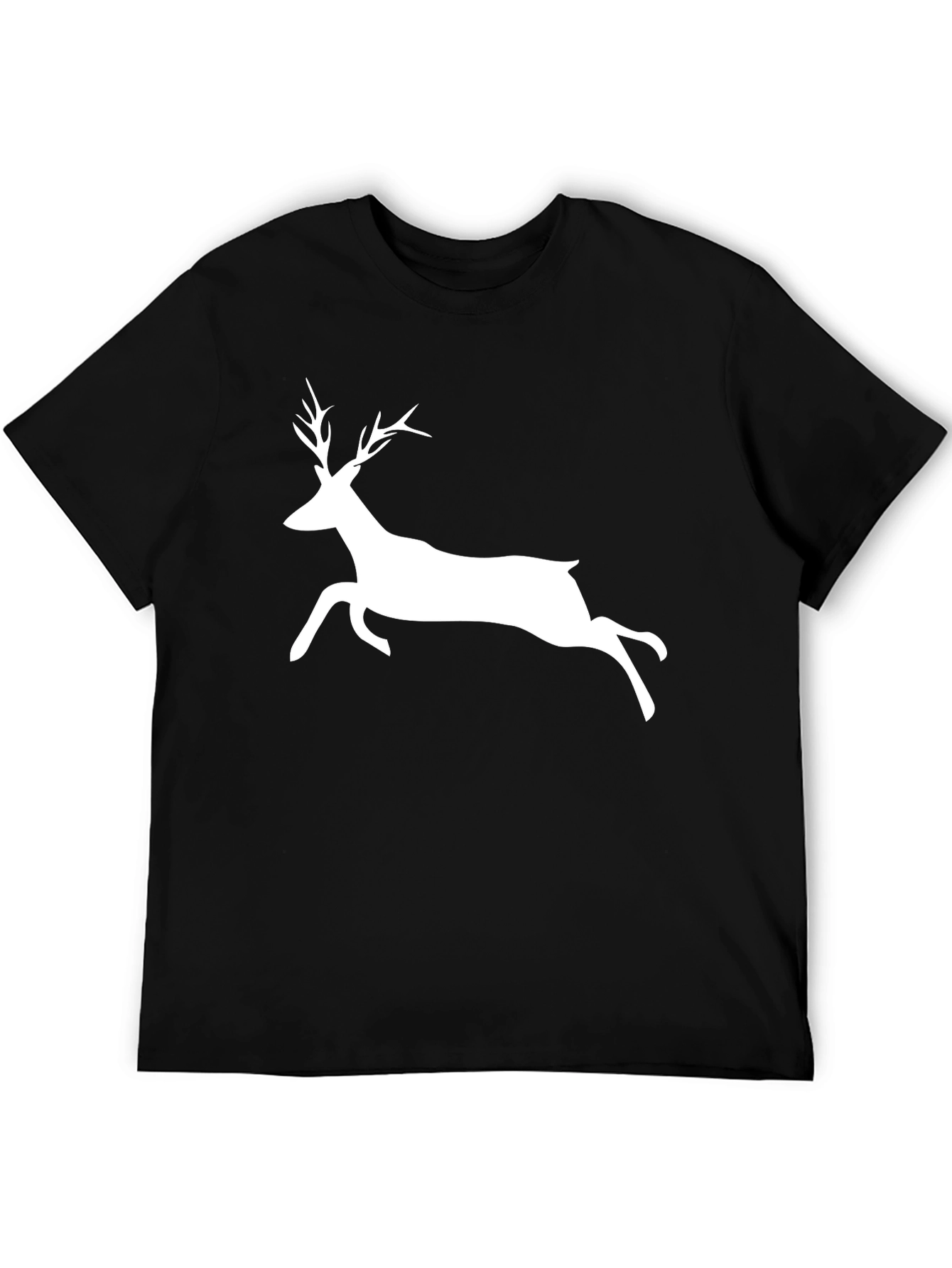 Mens Black T-Shirt with White Deer Graphic