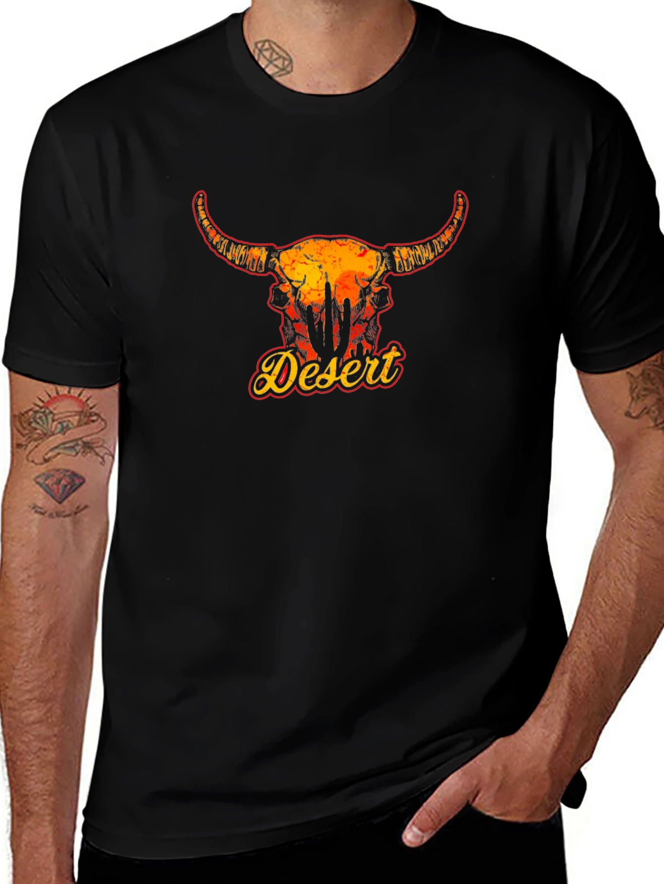 Desert Bull Skull Graphic Tee - Black Unisex T-Shirt
