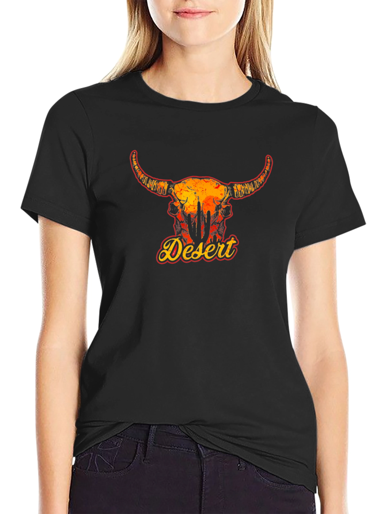 Desert Bull Skull Graphic Tee - Black Unisex T-Shirt