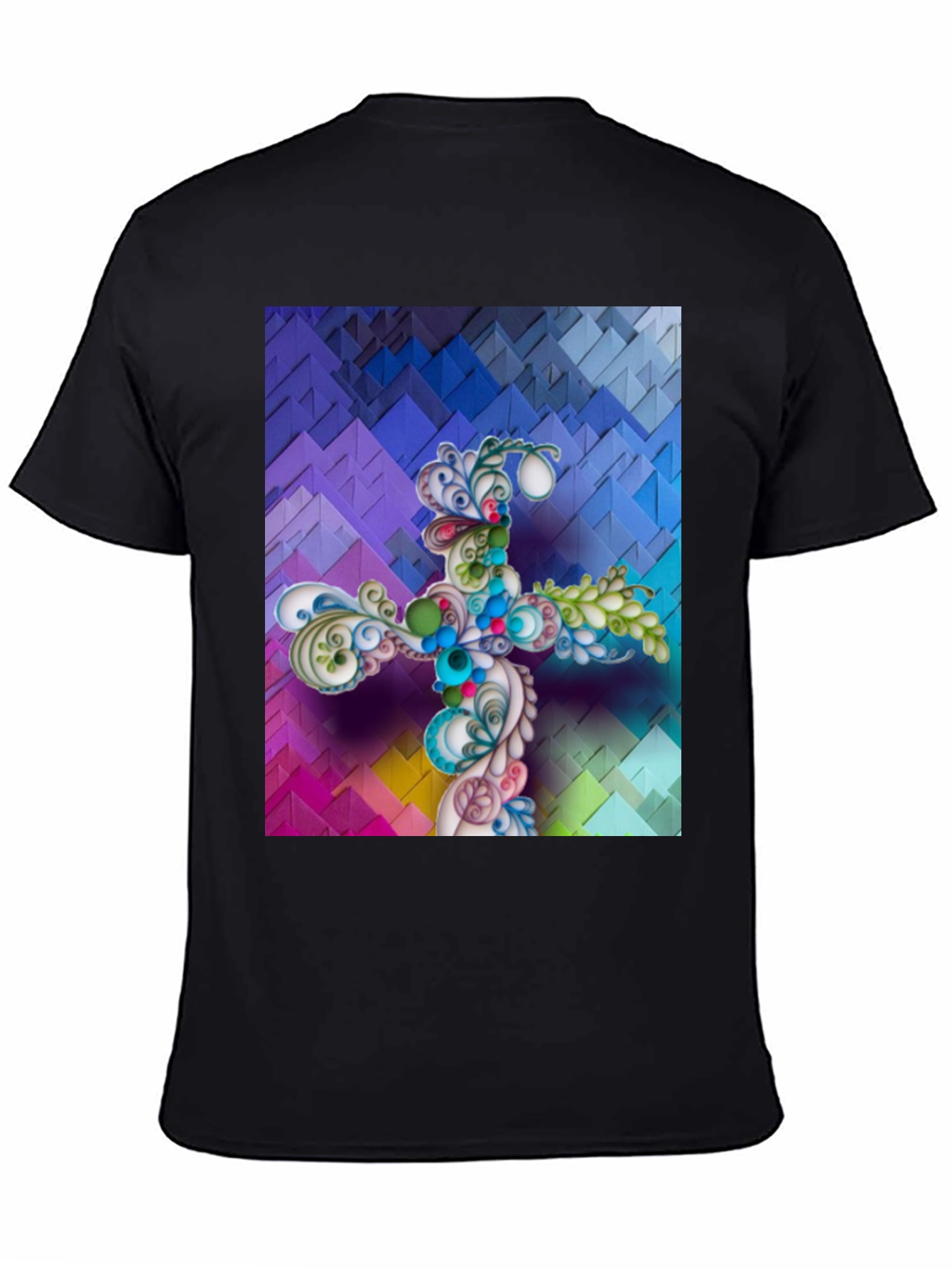 Artistic Floral Cross Graphic T-Shirt - Unique Design