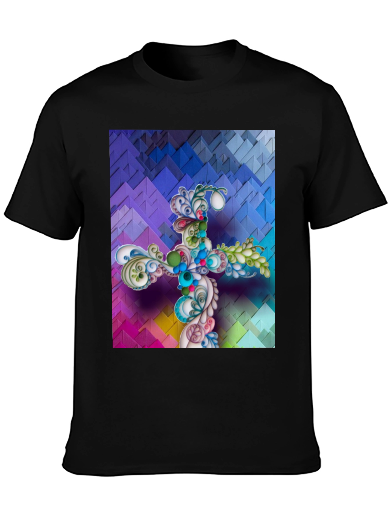 Artistic Floral Cross Graphic T-Shirt - Unique Design
