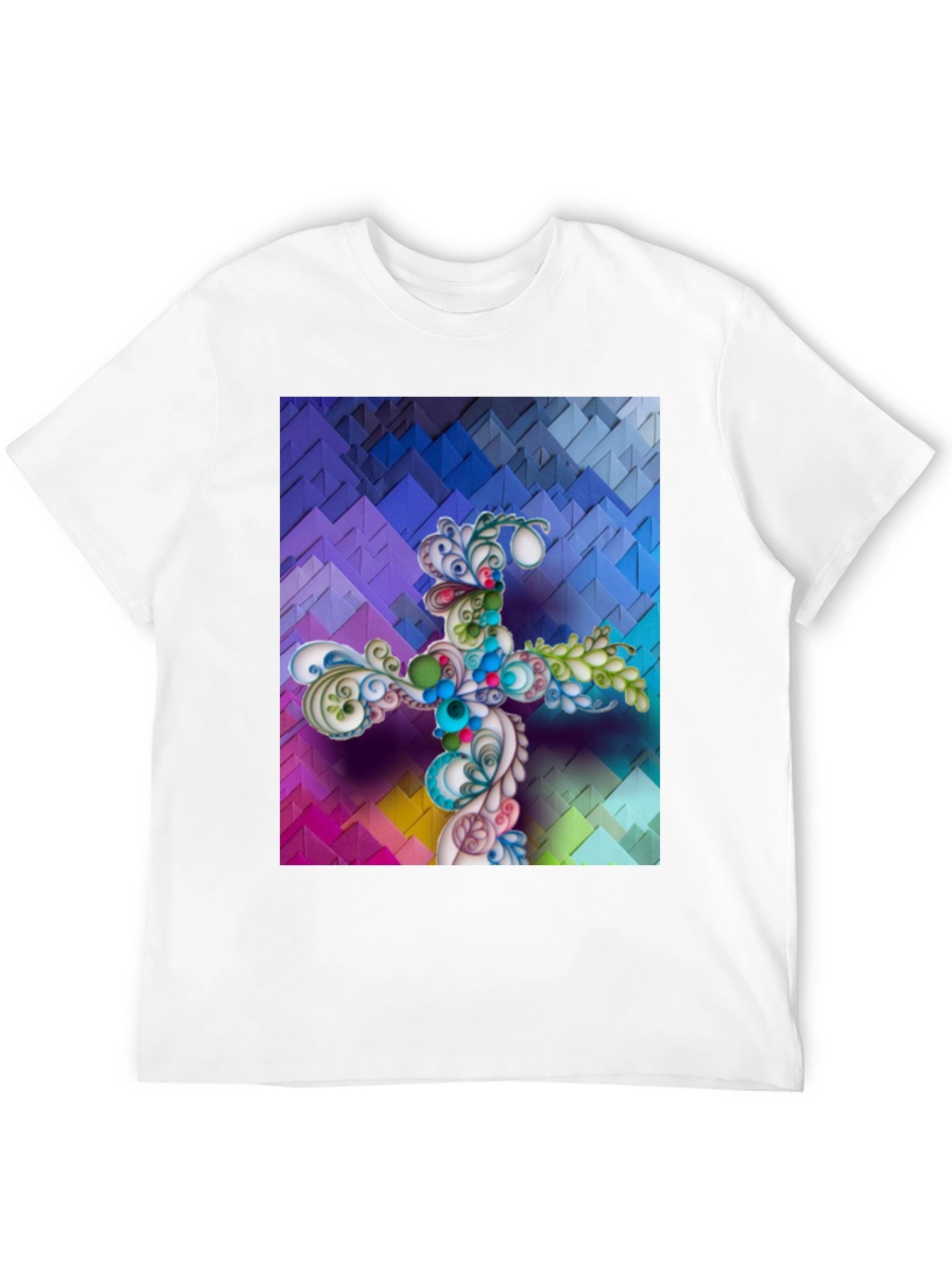 Artistic Floral Cross Graphic T-Shirt - Unique Design