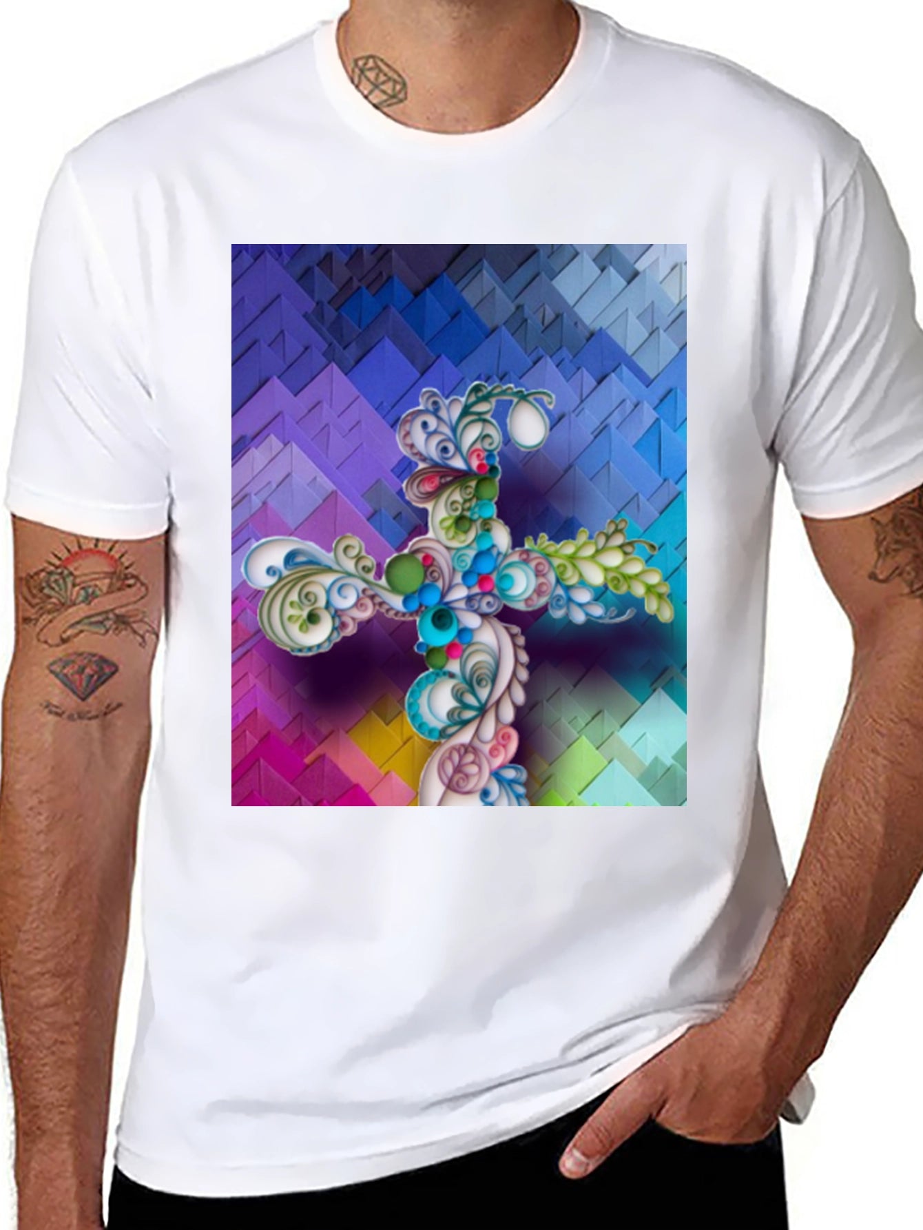 Artistic Floral Cross Graphic T-Shirt - Unique Design