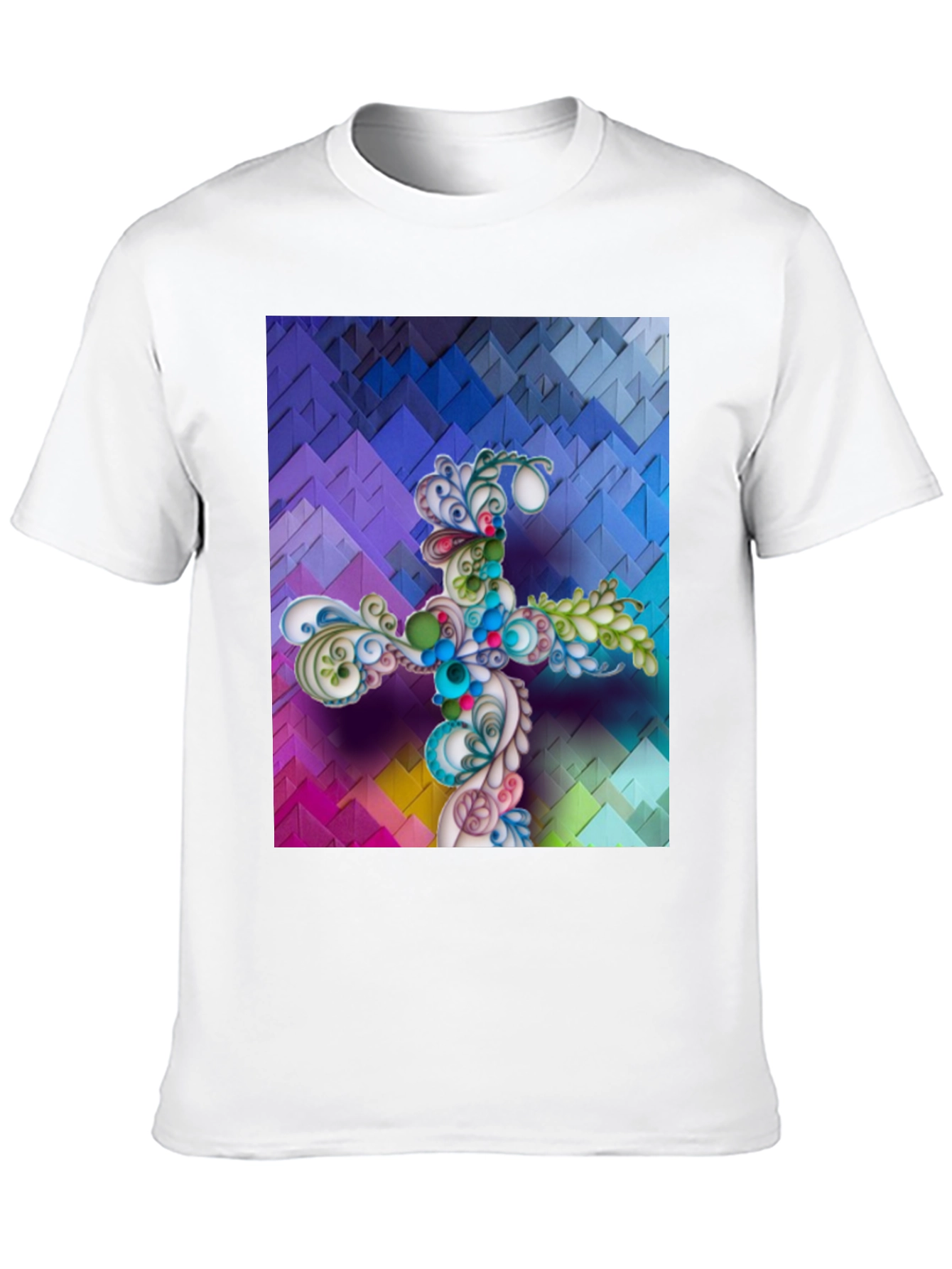 Artistic Floral Cross Graphic T-Shirt - Unique Design
