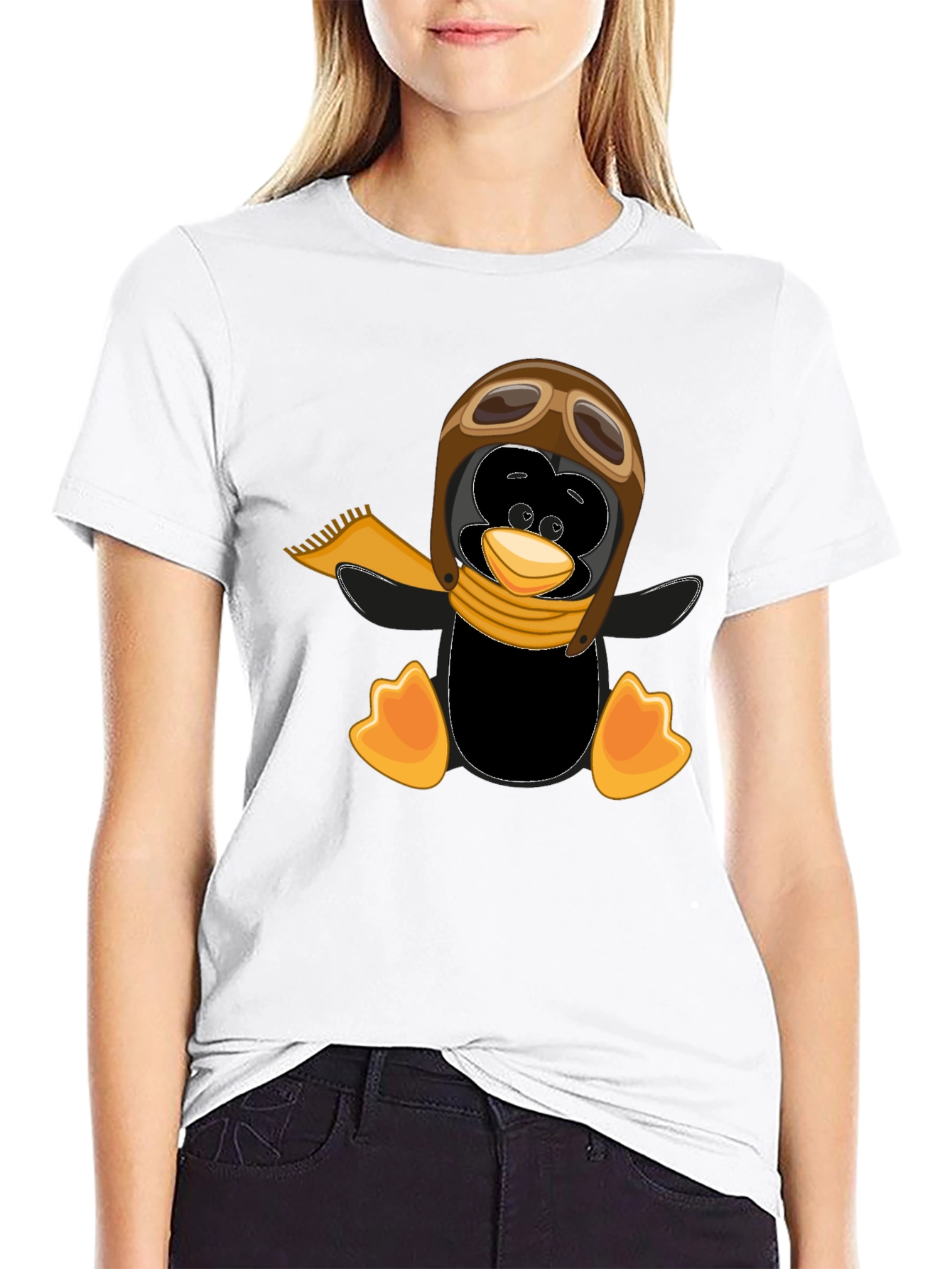 Penguin Aviator Graphic Tee - Black Cotton T-Shirt