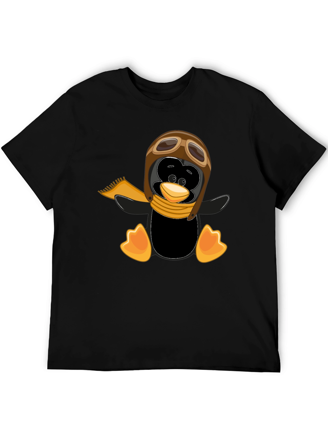 Penguin Aviator Graphic Tee - Black Cotton T-Shirt