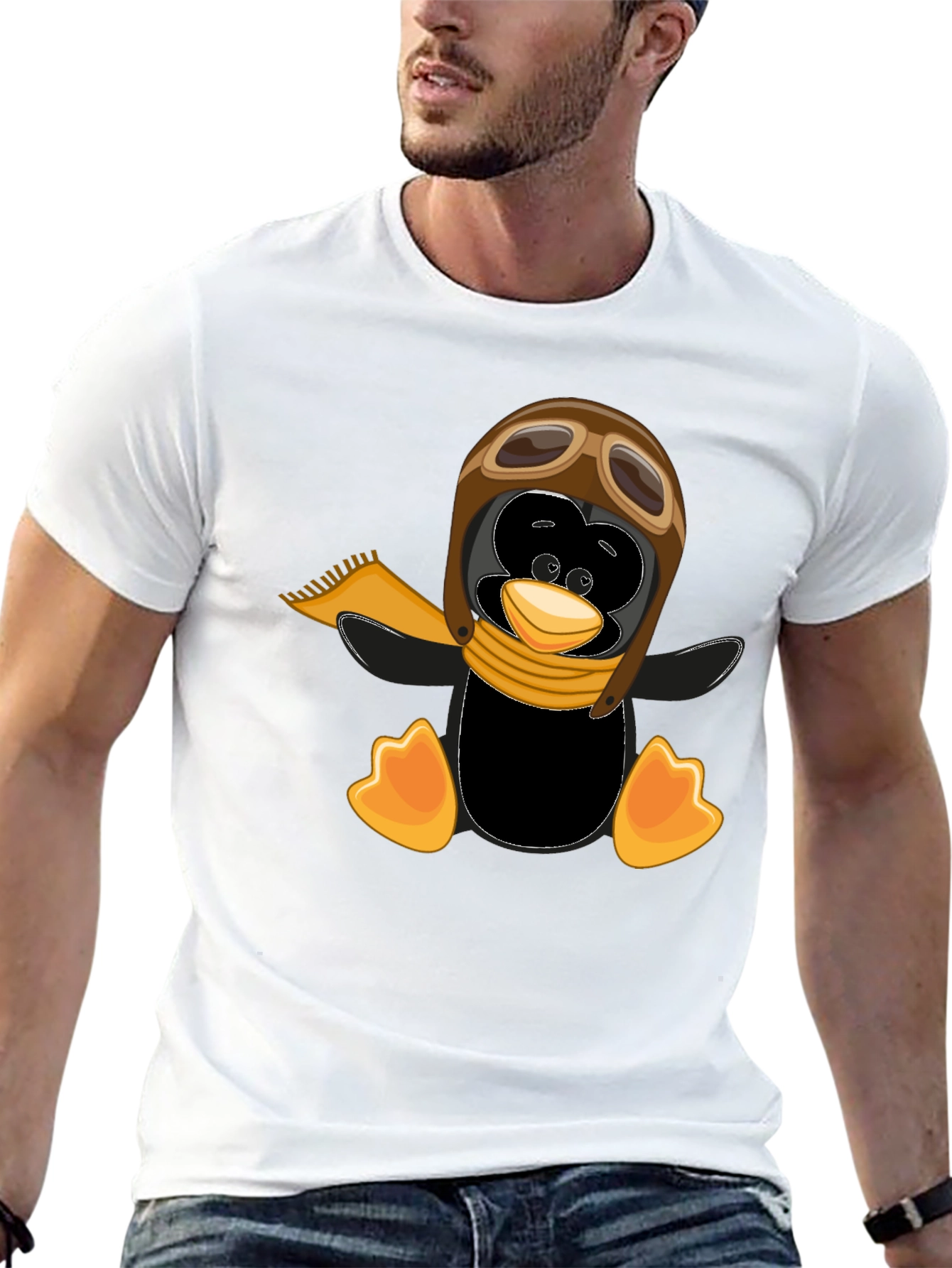 Penguin Aviator Graphic Tee - Black Cotton T-Shirt