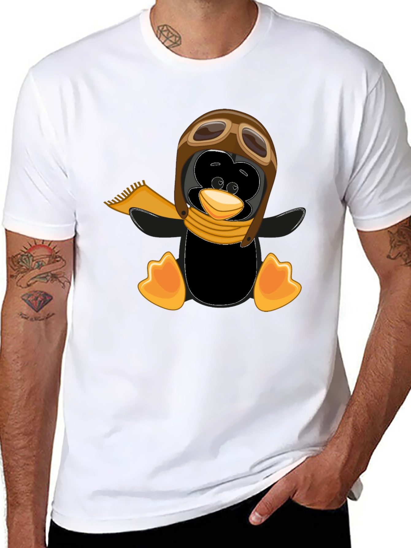 Penguin Aviator Graphic Tee - Black Cotton T-Shirt