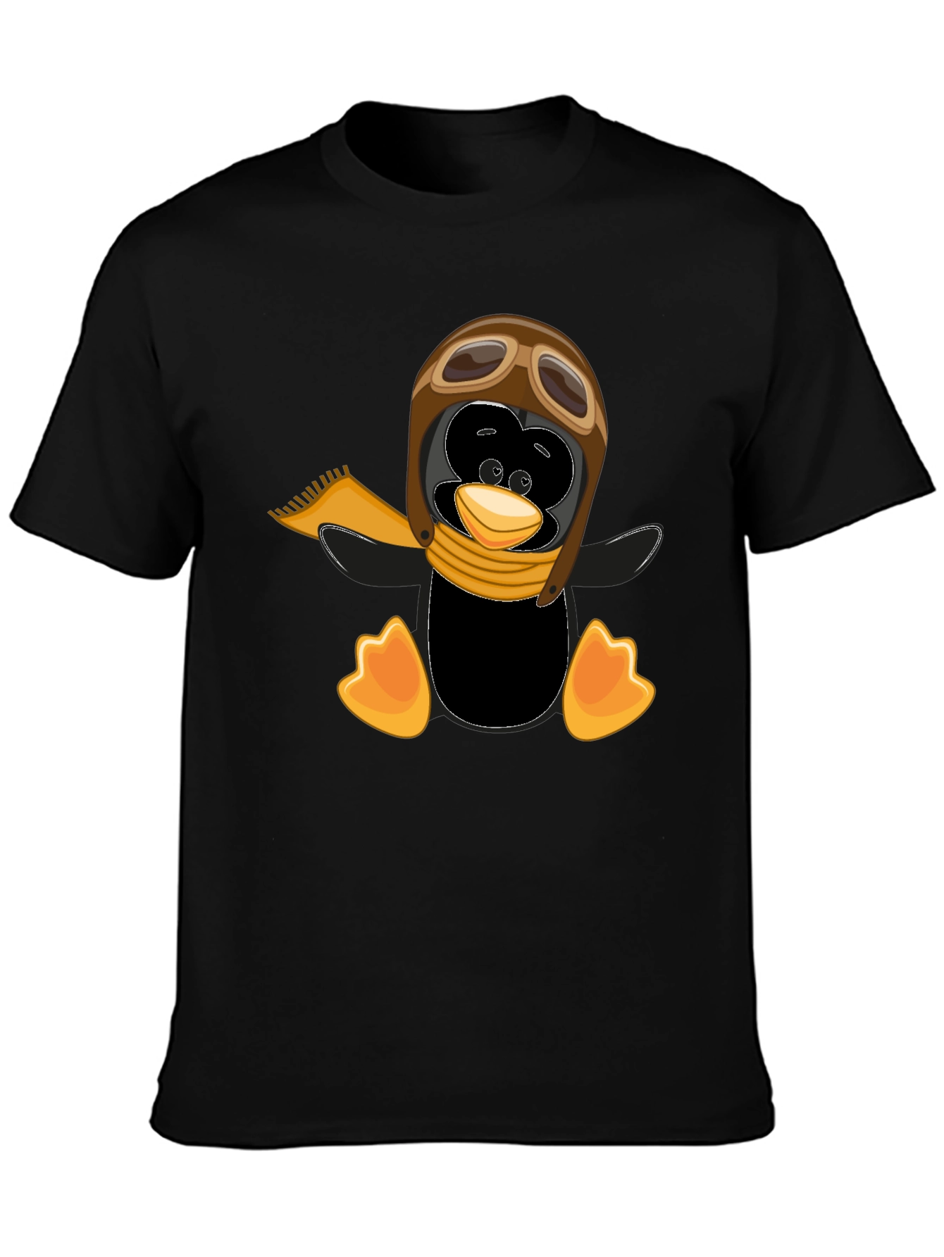 Penguin Aviator Graphic Tee - Black Cotton T-Shirt