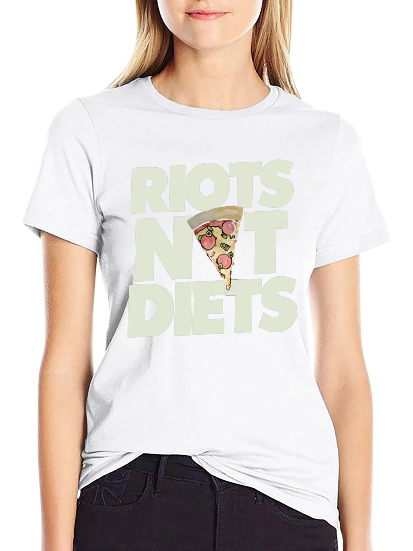 Riots Not Diets Pizza Graphic T-Shirt