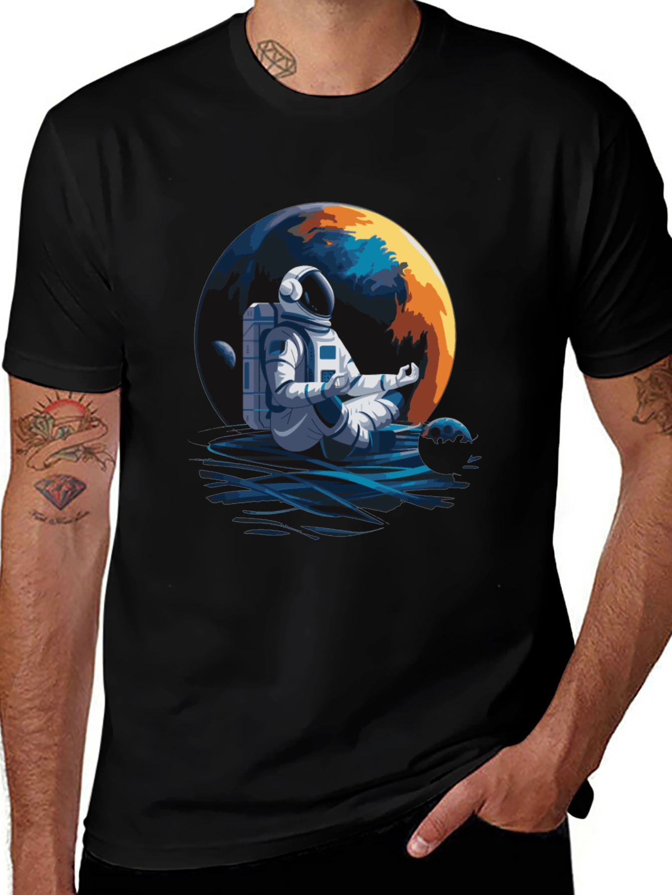 Meditating Astronaut Graphic Tee - Black