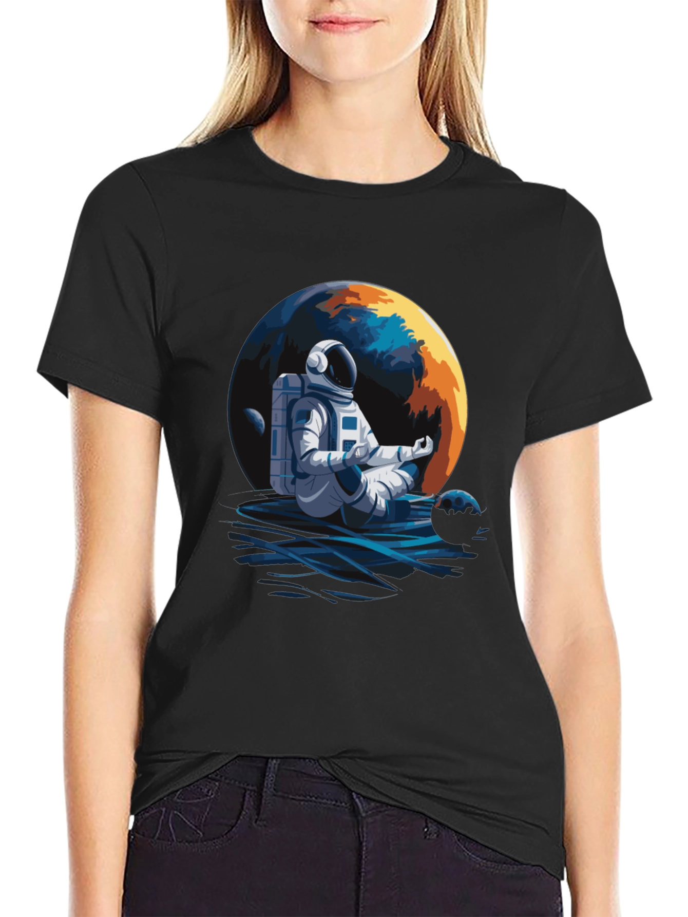 Meditating Astronaut Graphic Tee - Black