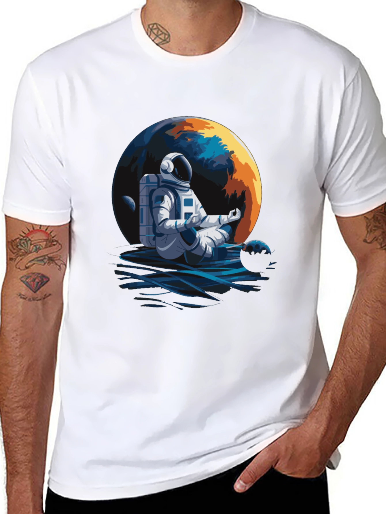 Meditating Astronaut Graphic Tee - Black