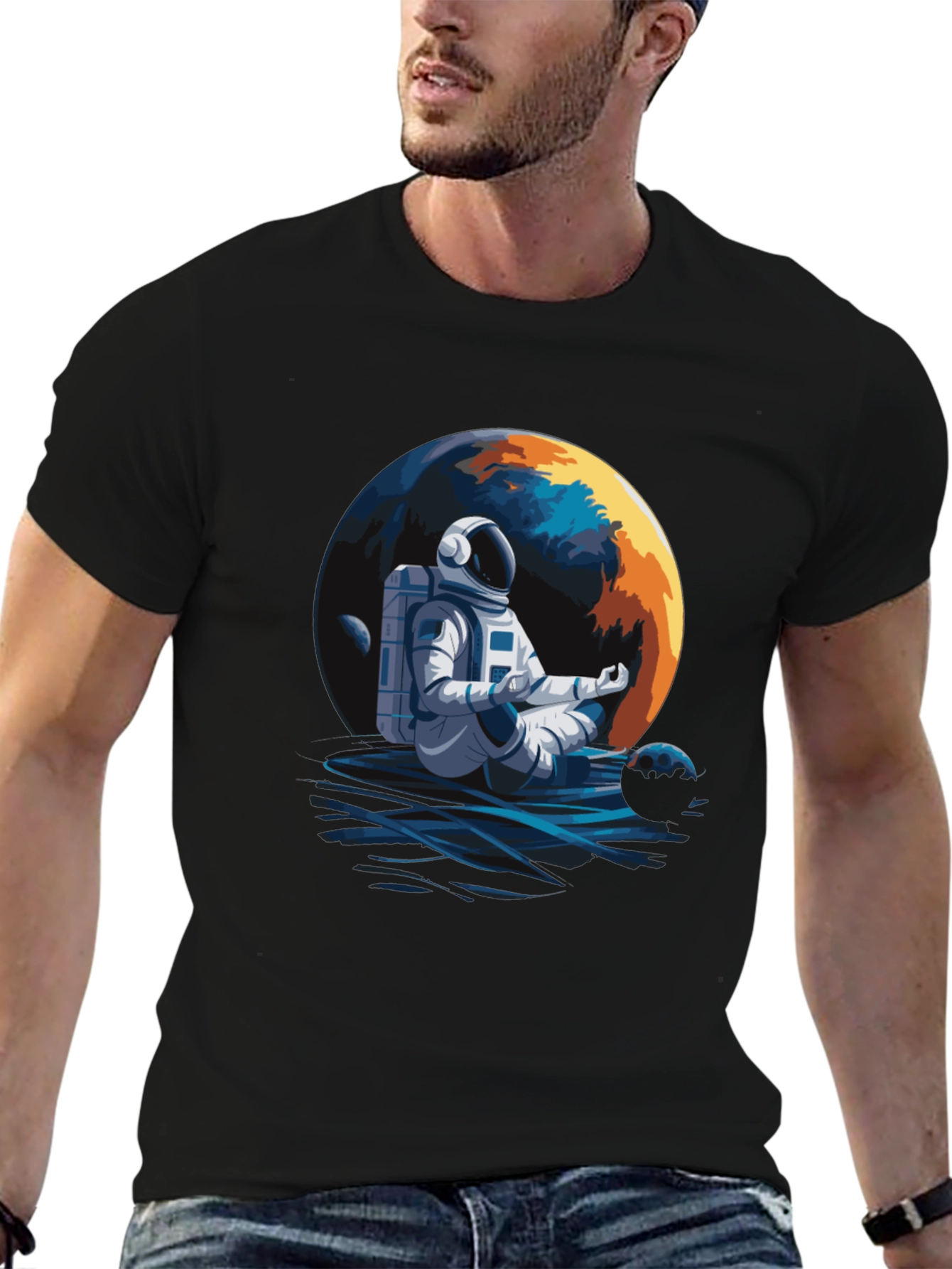 Meditating Astronaut Graphic Tee - Black