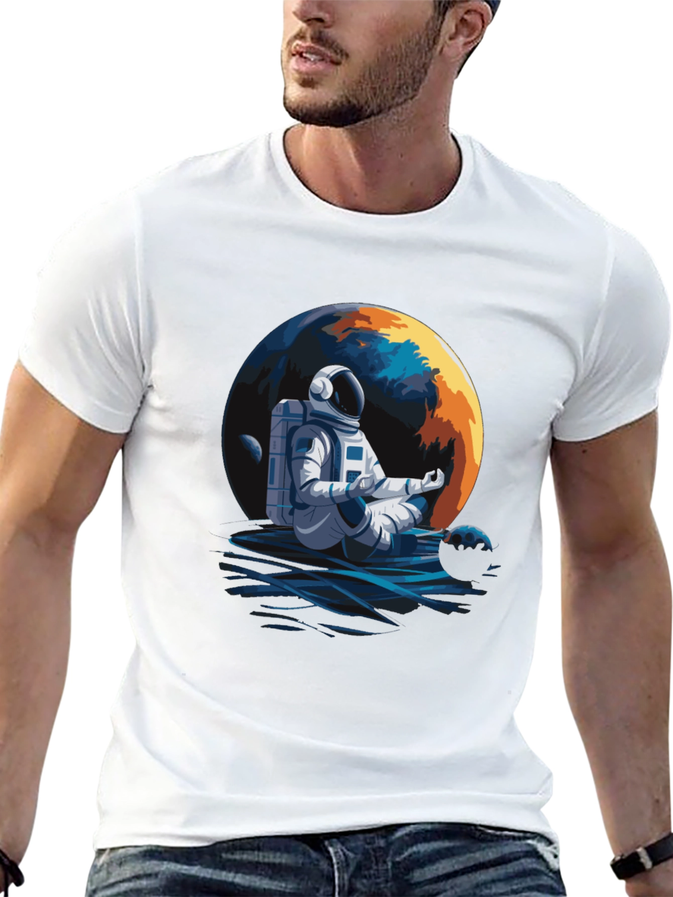 Meditating Astronaut Graphic Tee - Black