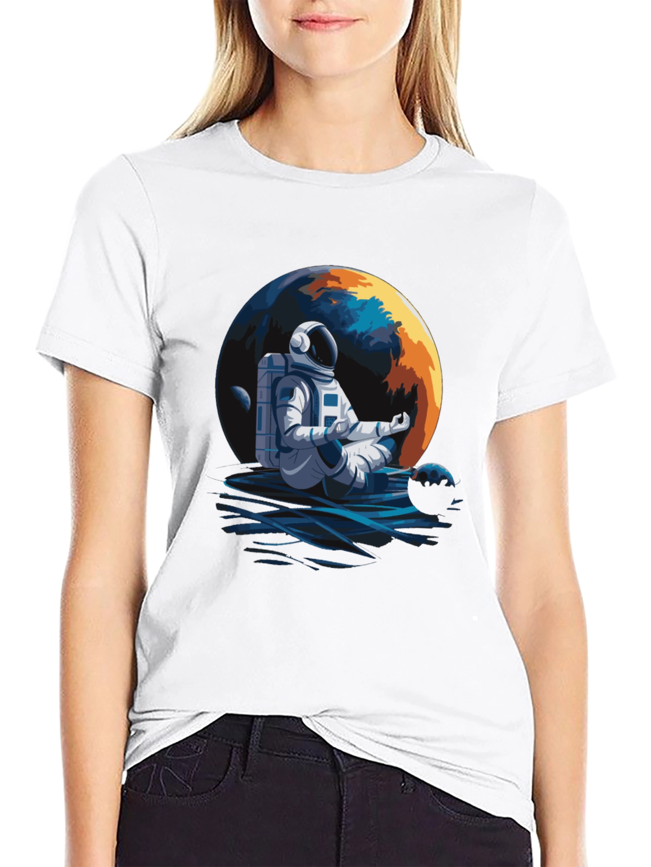 Meditating Astronaut Graphic Tee - Black