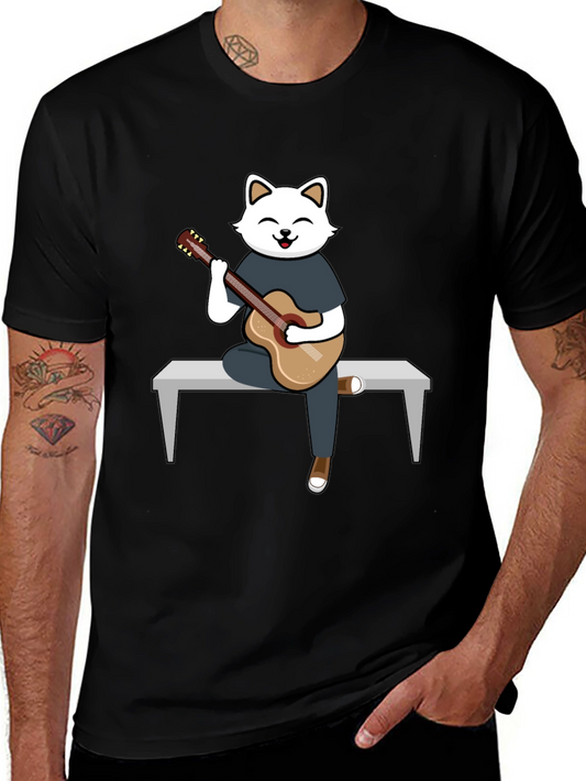 Cat Guitarist Graphic T-Shirt - Playful Design Soft Cotton