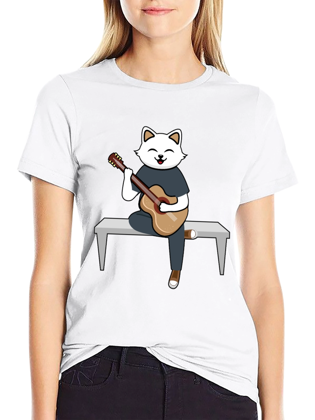 Cat Guitarist Graphic T-Shirt - Playful Design Soft Cotton