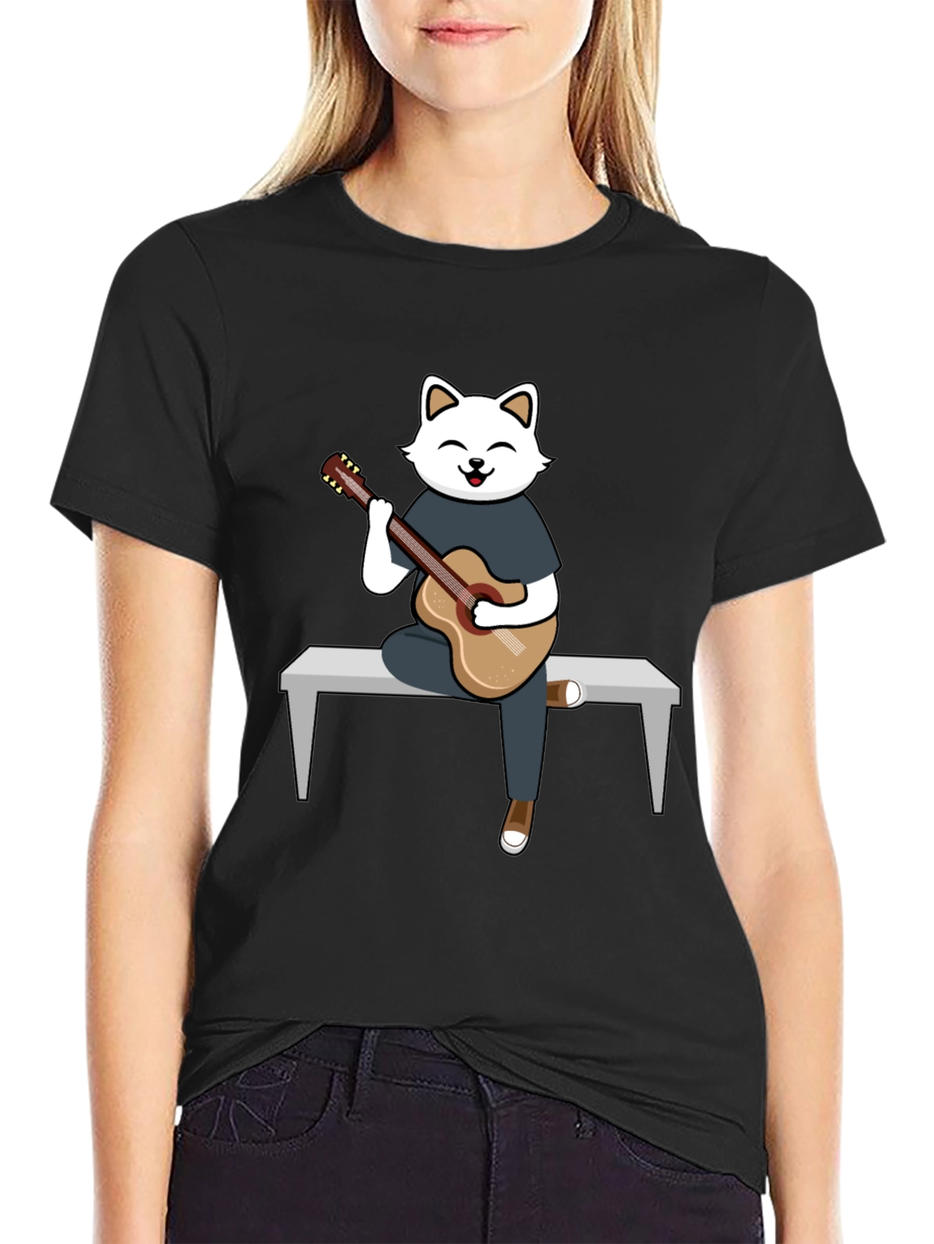 Cat Guitarist Graphic T-Shirt - Playful Design Soft Cotton