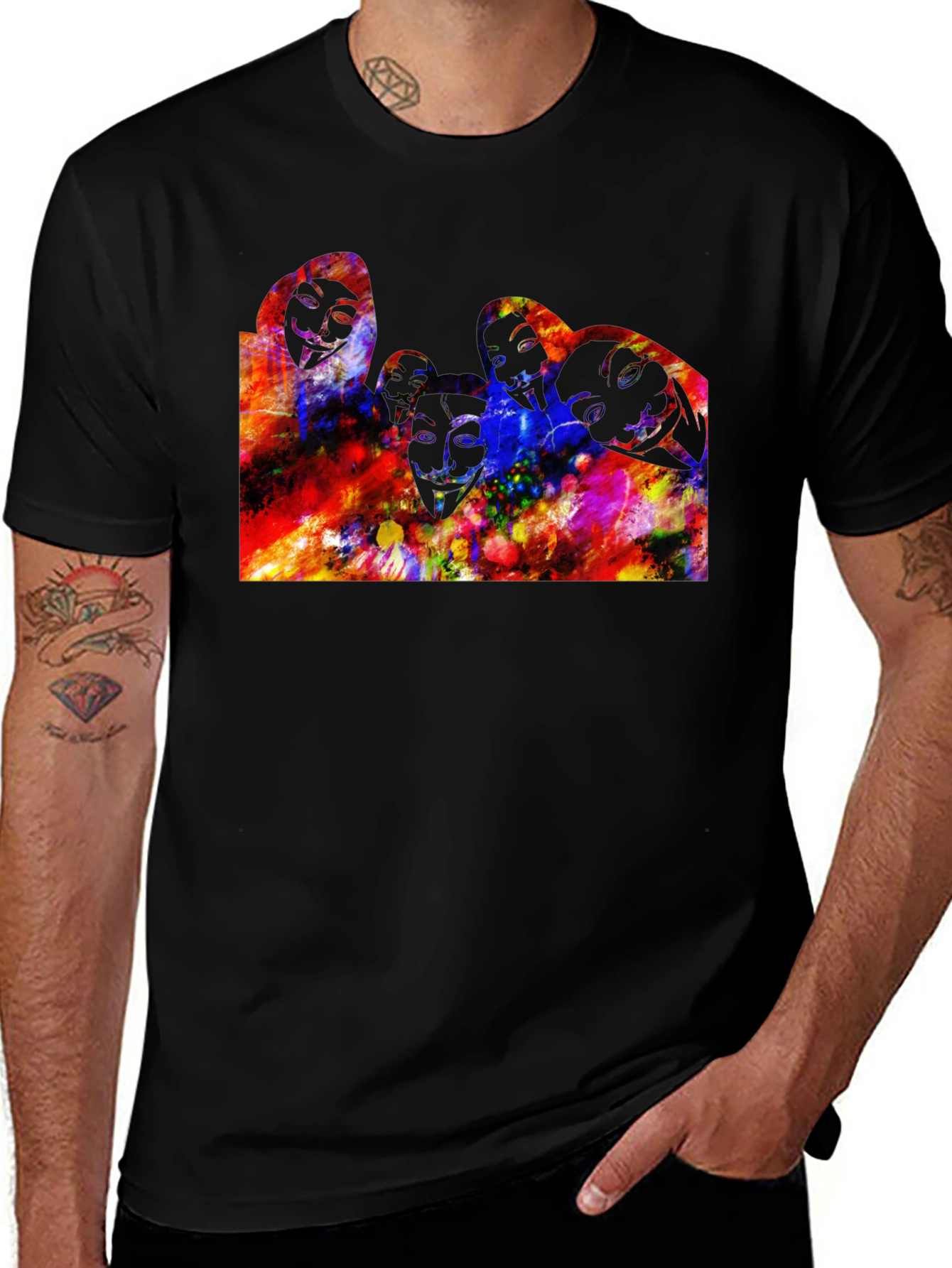 Abstract Faces Graphic Black T-Shirt
